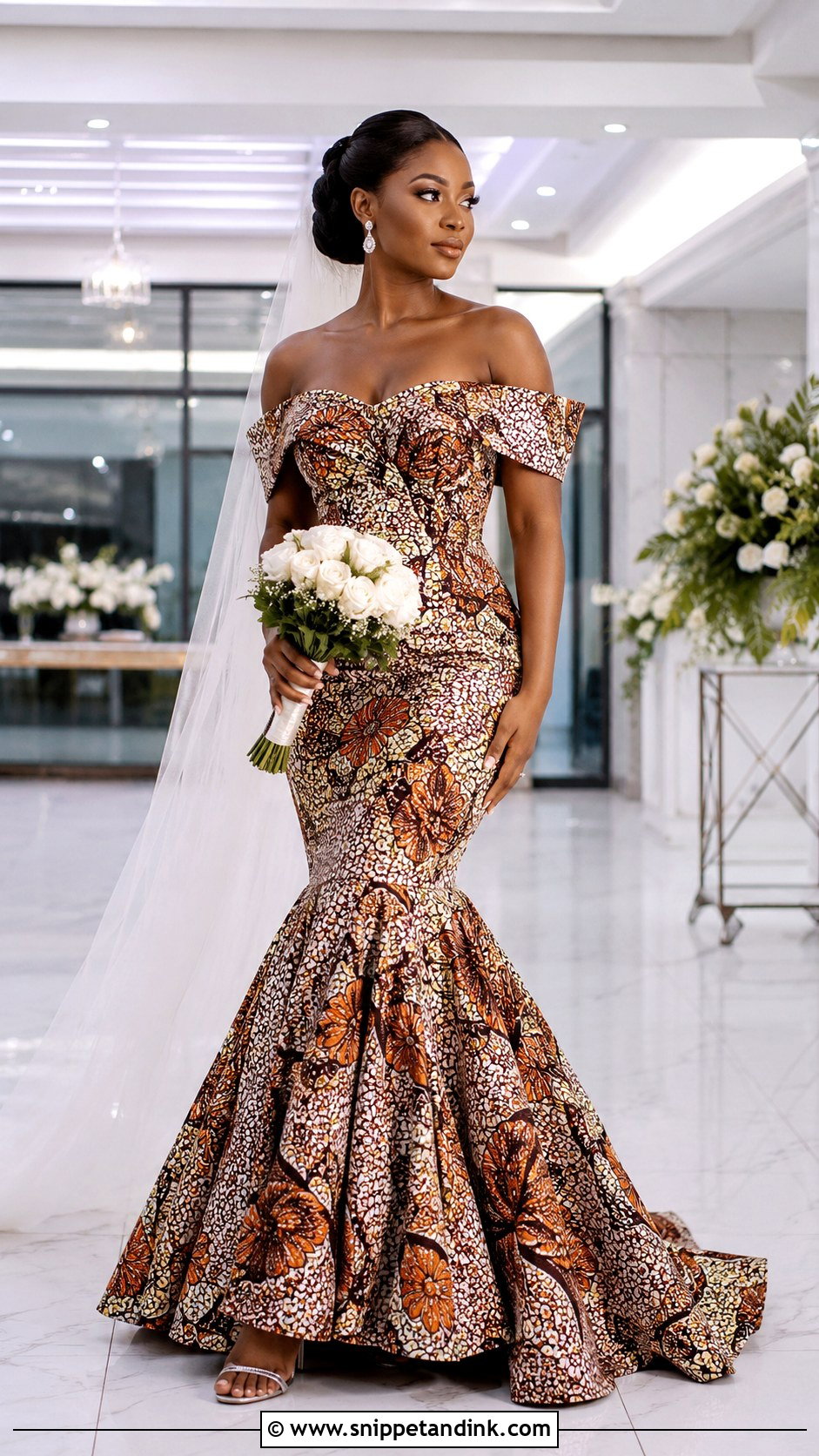 Off Shoulder Ankara Bridal Mermaid Dress - Snippet and Ink - 20 Bridal Ankara Dresses