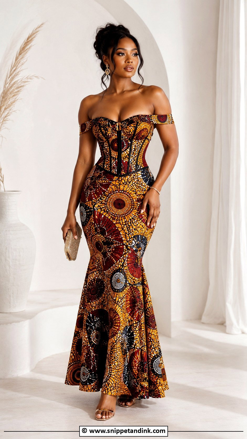 Off Shoulder Ankara Corset Gown - Snippet and Ink - 30 Ankara Corset Gown Ideas