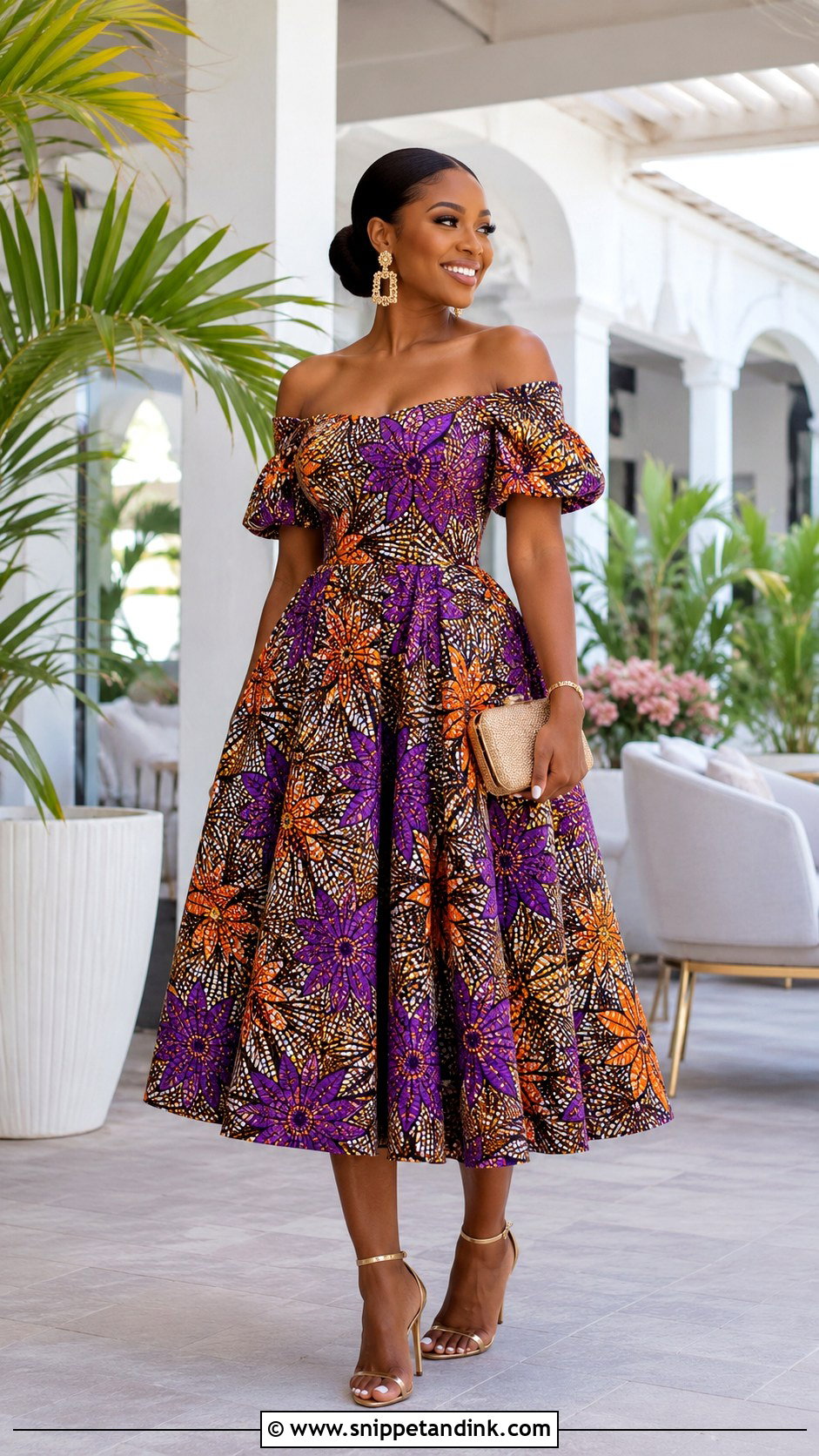 Off Shoulder Ankara Gown - Snippet and Ink - 25 Simple Material Gown Style Ideas