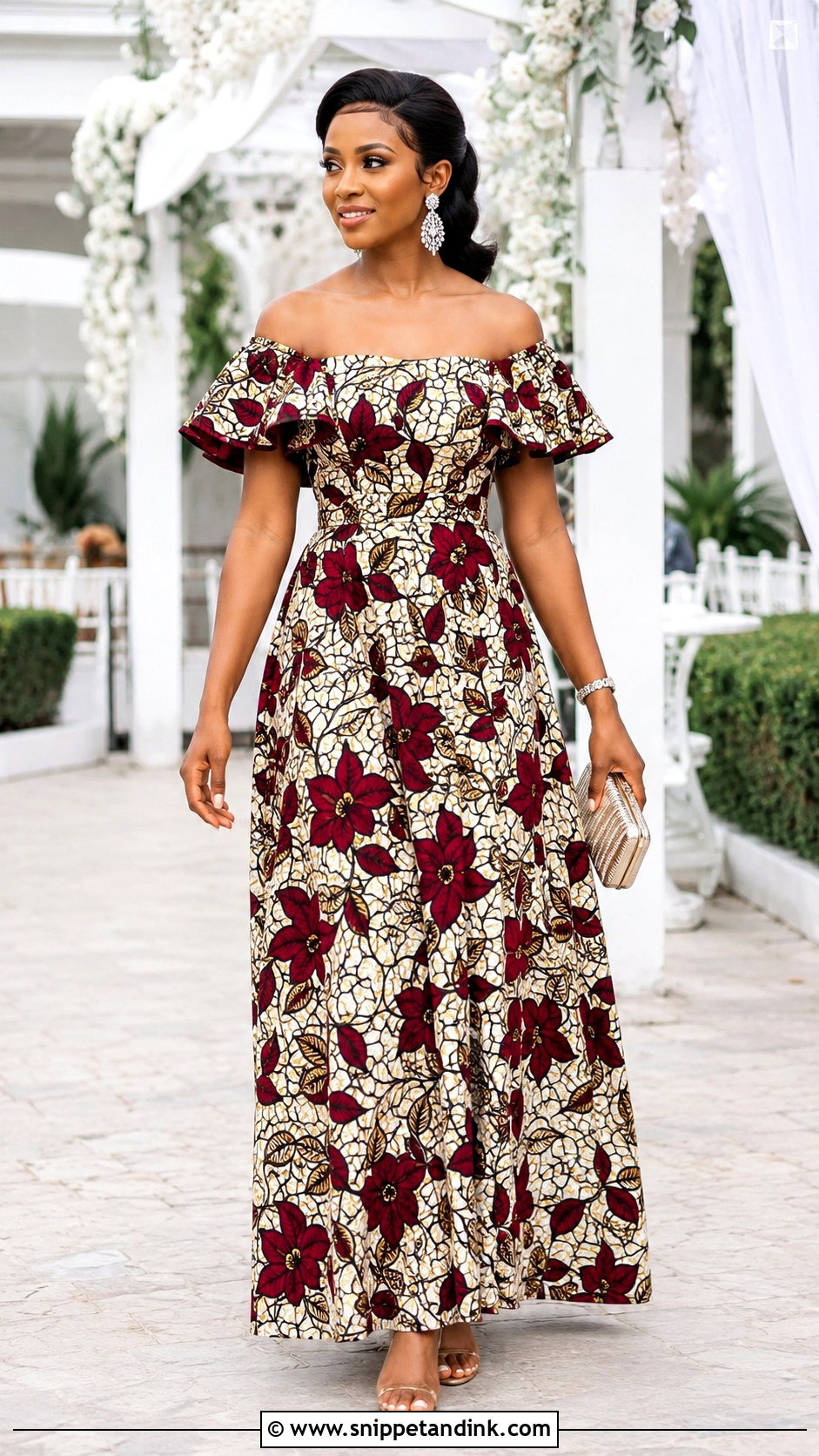 Off Shoulder Ankara Long Gown - Snippet and Ink - 20 Ankara Long Gown Styles for Wedding