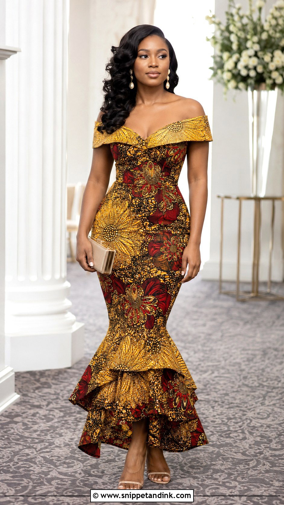 Off Shoulder Ankara Mermaid Gown - Snippet and Ink - 20 Ankara Mermaid Gown Ideas