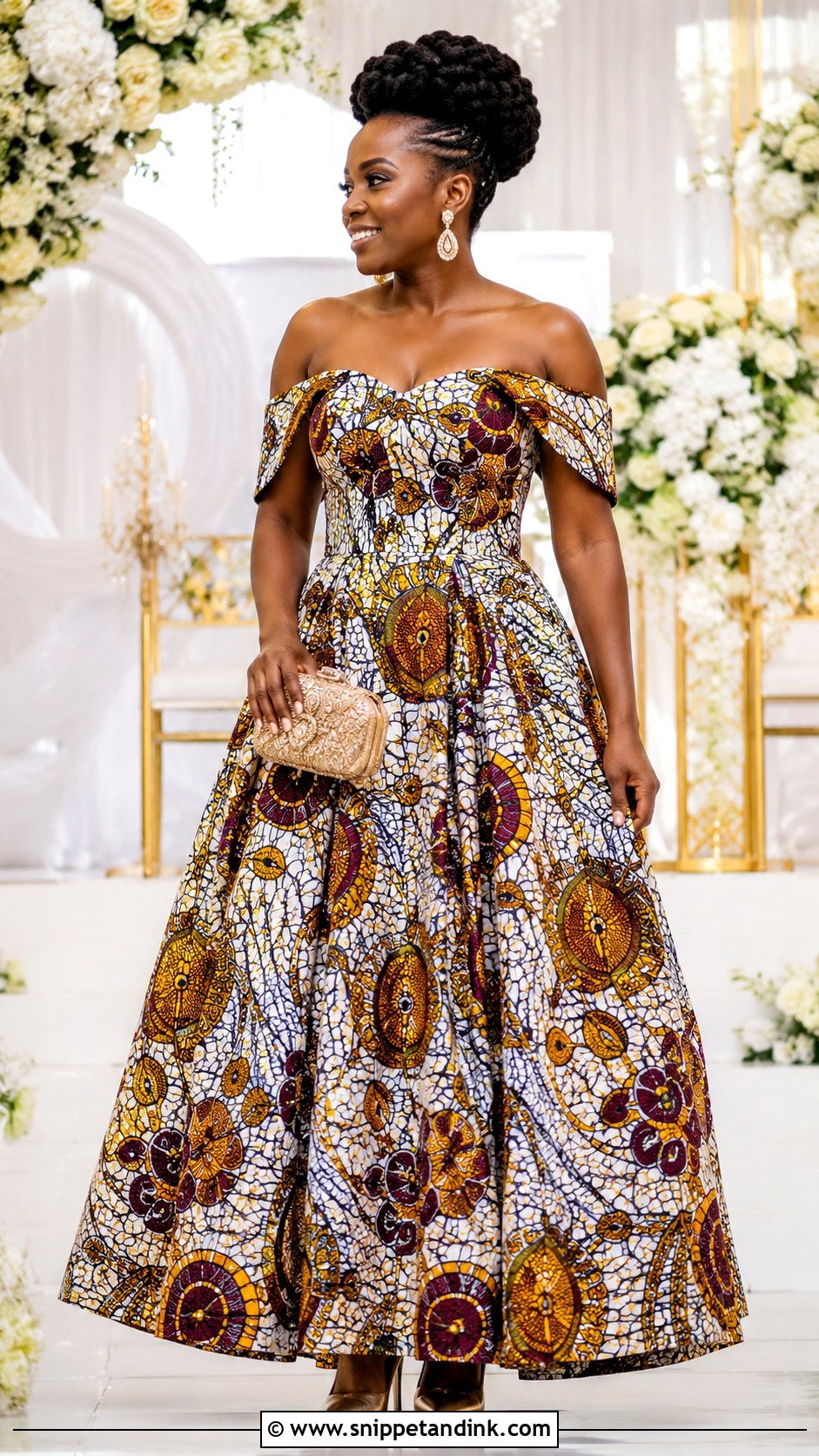 Off Shoulder Ankara Wedding Dress - Snippet and Ink - 20 Ankara Wedding Dress Styles
