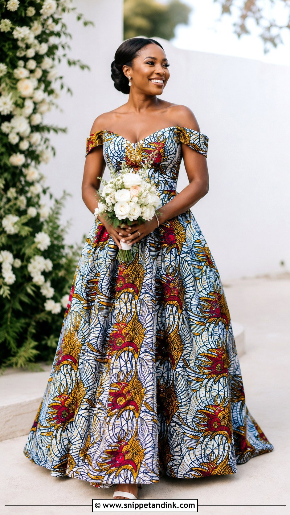 Off Shoulder Ankara Wedding Gown - Snippet and Ink - 20 Ankara Wedding Gowns