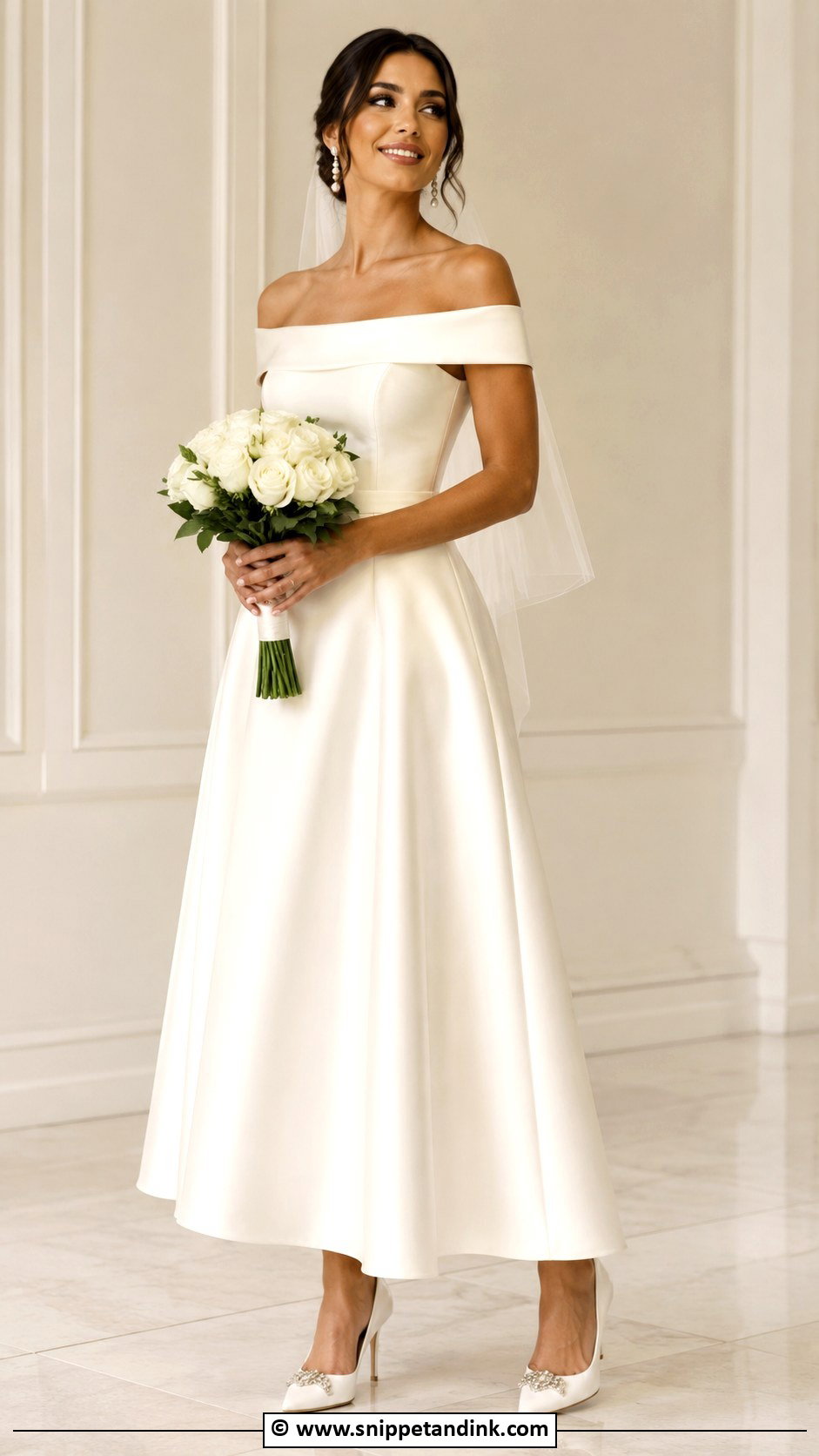 Off Shoulder Ankle Length Wedding Dress - Snippet and Ink - 30 Ankle Length Wedding Dress Ideas