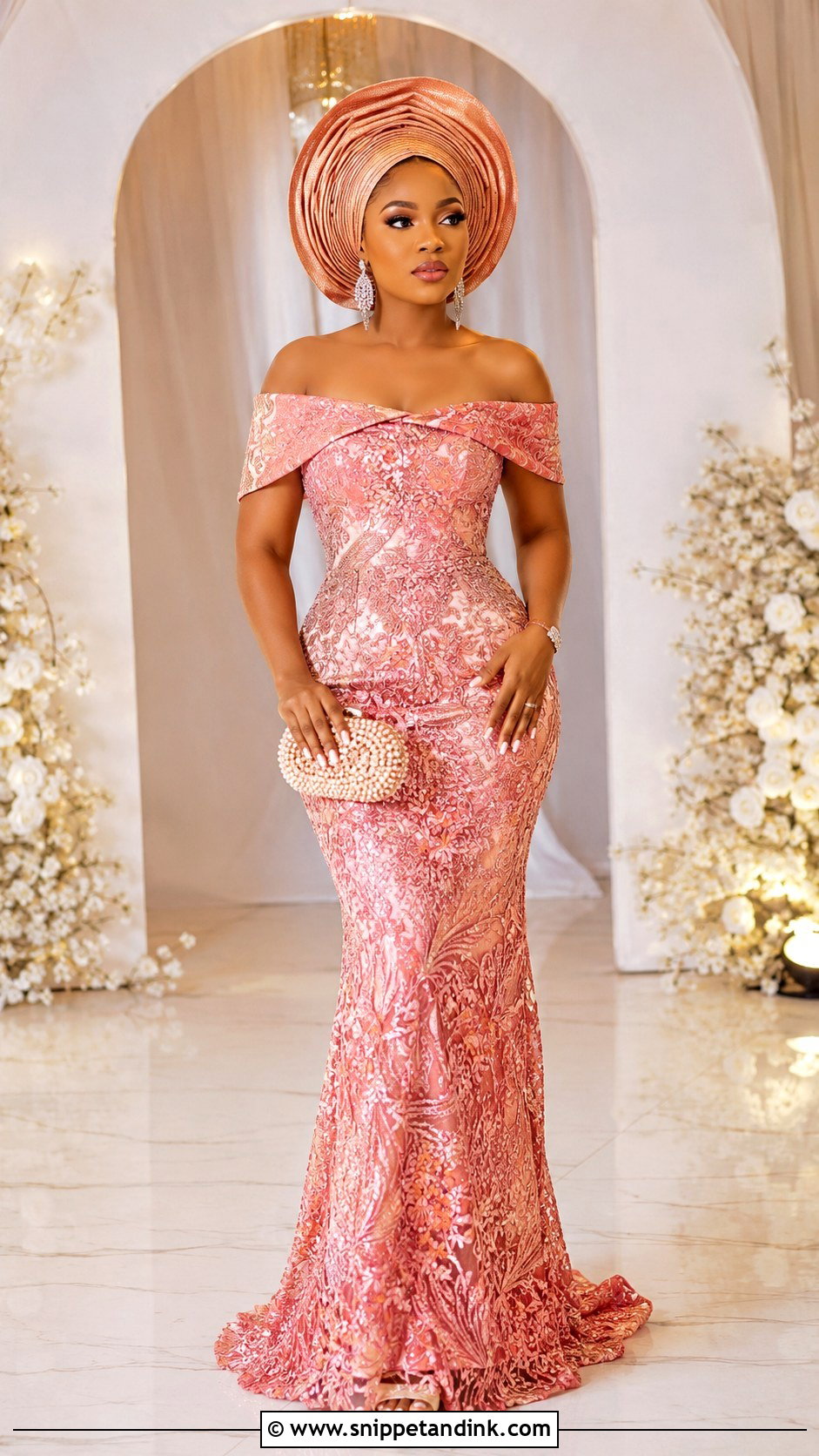 Off Shoulder Aso Ebi Nigerian Gown - Snippet and Ink - 20 Nigerian Gown Ideas