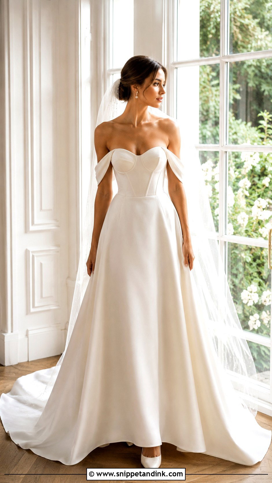 Off Shoulder Balconette Wedding Dress - Snippet and Ink - 20 Balconette Wedding Dress Ideas