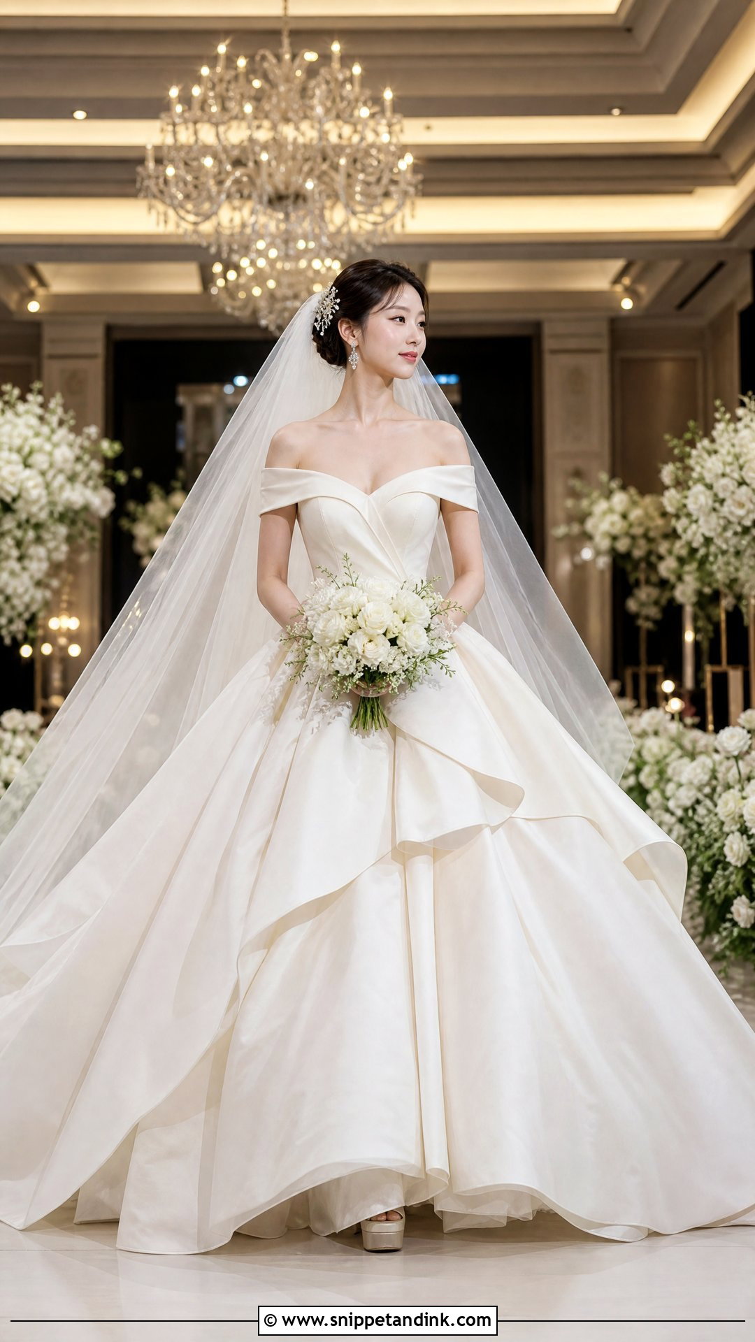 Off Shoulder Ball Gown Kdrama Wedding Dress - Snippet and Ink - 20 Kdrama Wedding Dress Ideas