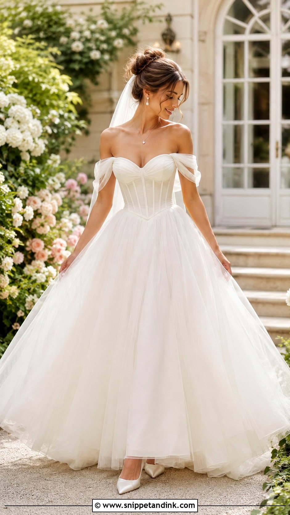 Off Shoulder Ballerina Wedding Dress - Snippet and Ink - 20 Ballerina Wedding Dress Ideas
