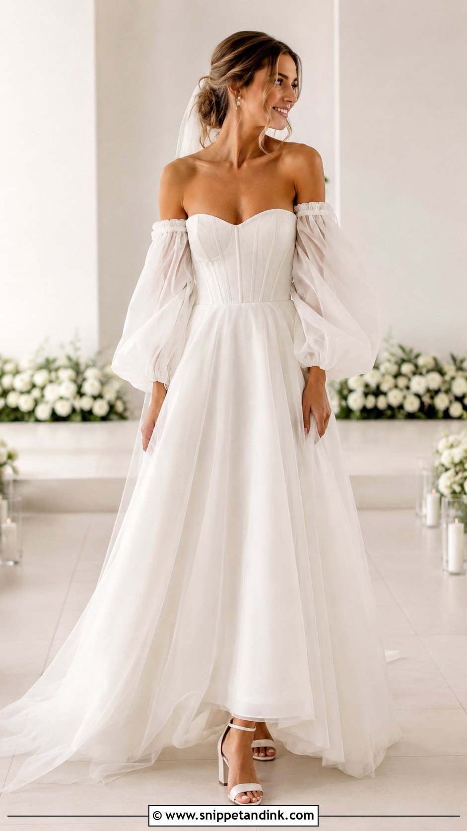 Off Shoulder Balloon Sleeve Wedding Dress - Snippet and Ink - 20 Big Sleeve Wedding Dress Ideas