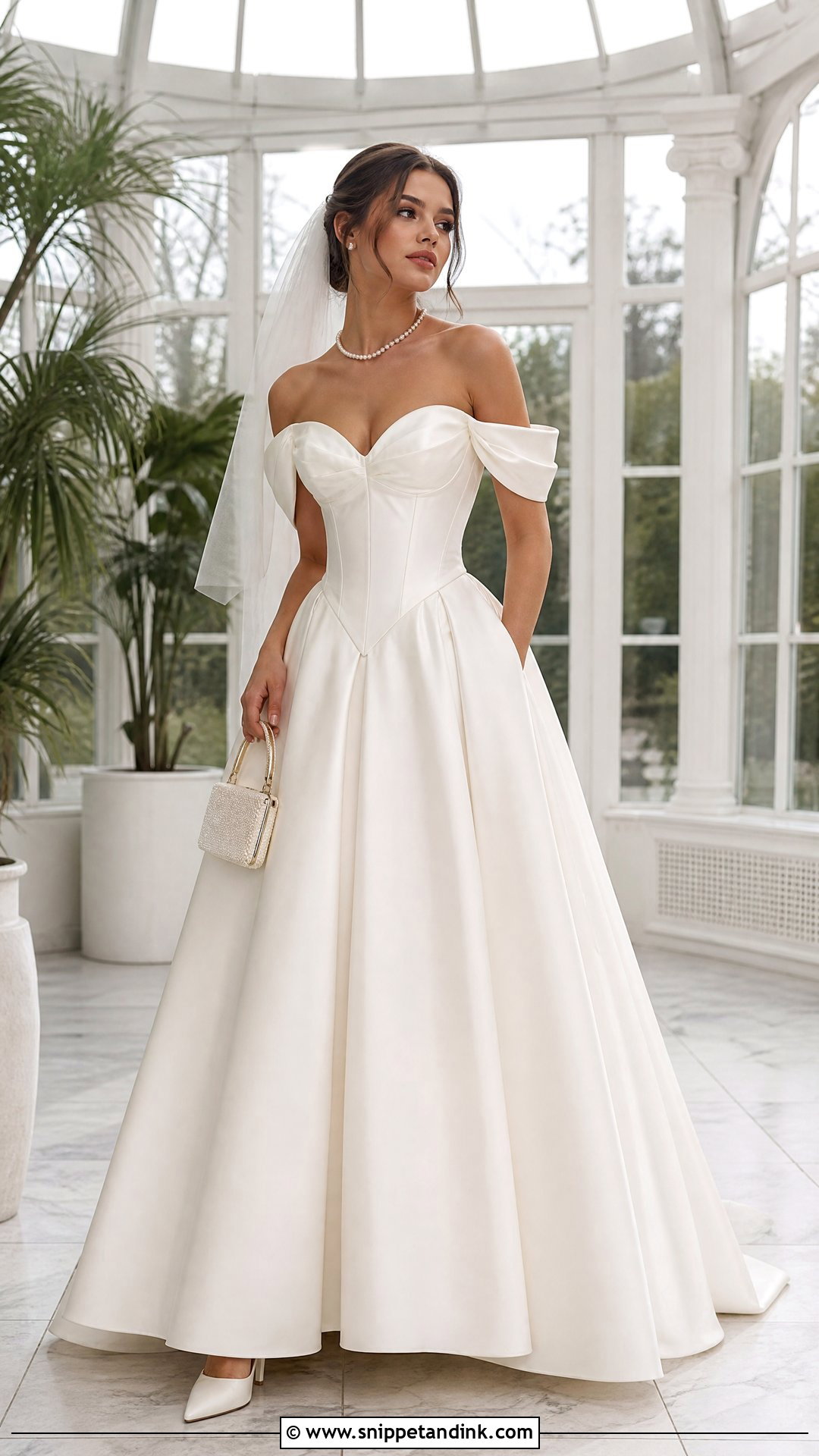 Off Shoulder Basque Waist Wedding Dress - Snippet and Ink - 20 Vintage Basque Waist Wedding Dress Ideas