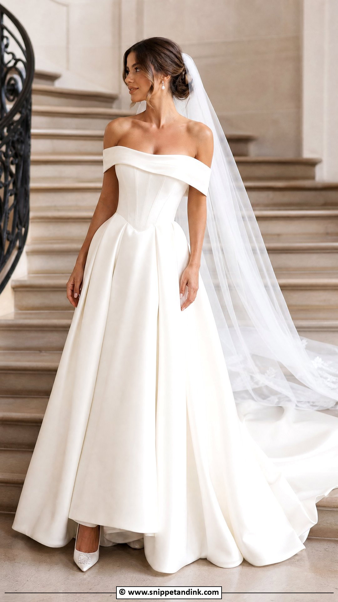 Off Shoulder Basque Waist Wedding Dress - Snippet and Ink - 35 Basque Waist Wedding Dress Ideas