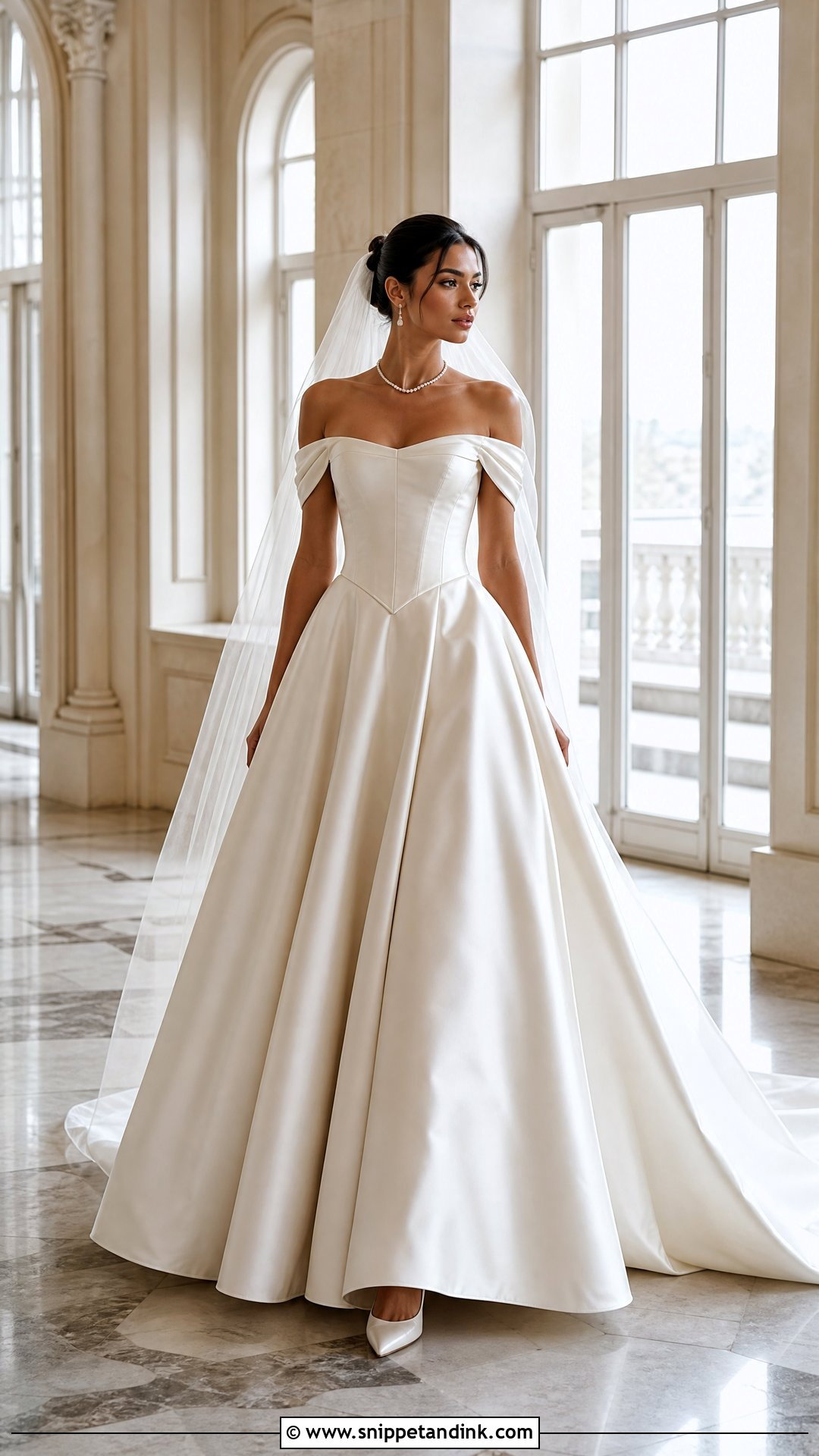 Off Shoulder Basque Waist Wedding Gown - Snippet and Ink - 20 Wedding Gown Designs Brides