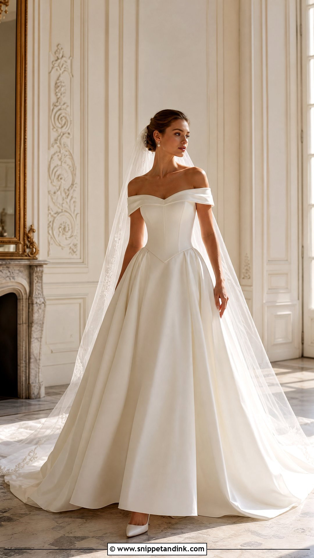Off Shoulder Basque Waist Wedding Gown - Snippet and Ink - 25 Off Shoulder Wedding Gown Ideas
