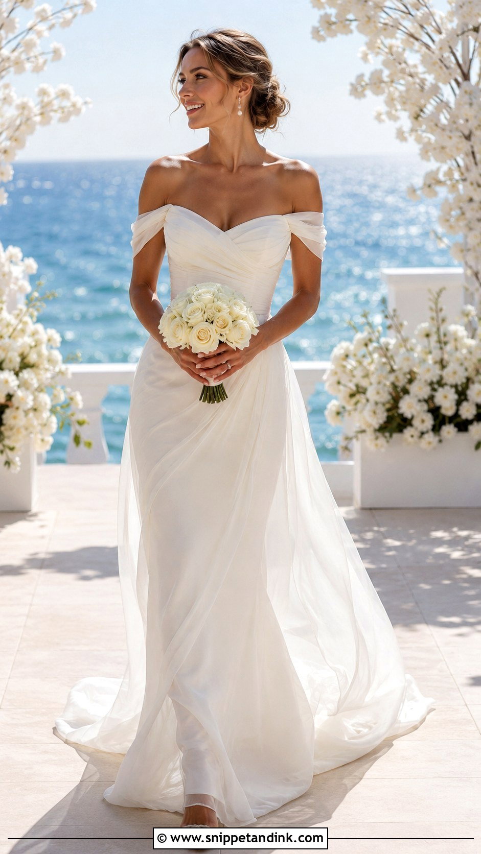 Off Shoulder Beach Bridal Gown - Snippet and Ink - 20 Beach Bridal Ideas