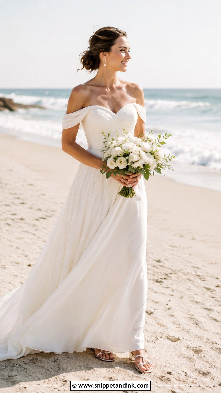 Off Shoulder Beach Elopement Dress - Snippet and Ink - 25 Beach Elopement Dress Ideas
