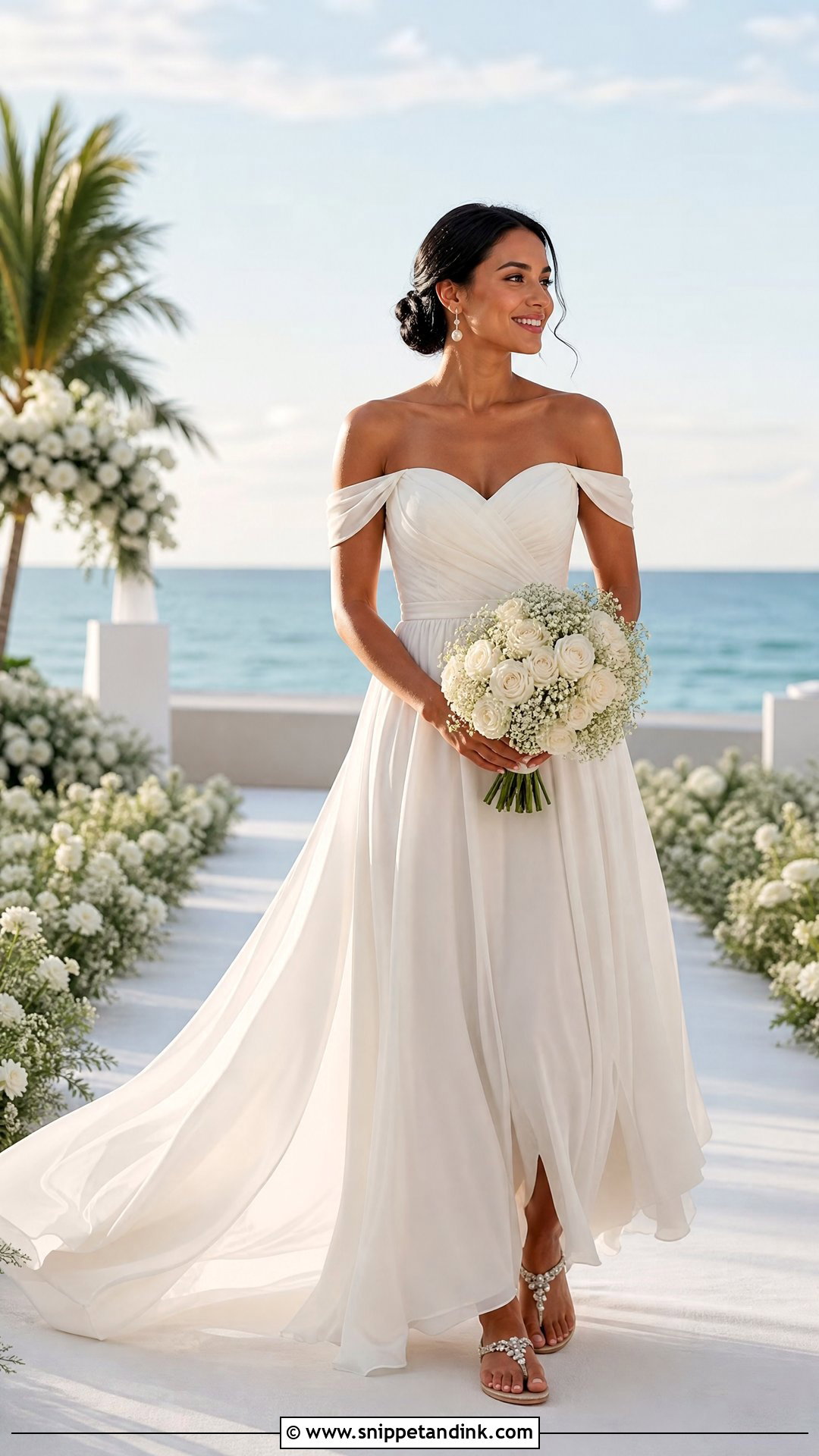 Off Shoulder Beach Wedding Dress - Snippet and Ink - 25 Coastal Wedding Dress Ideas
