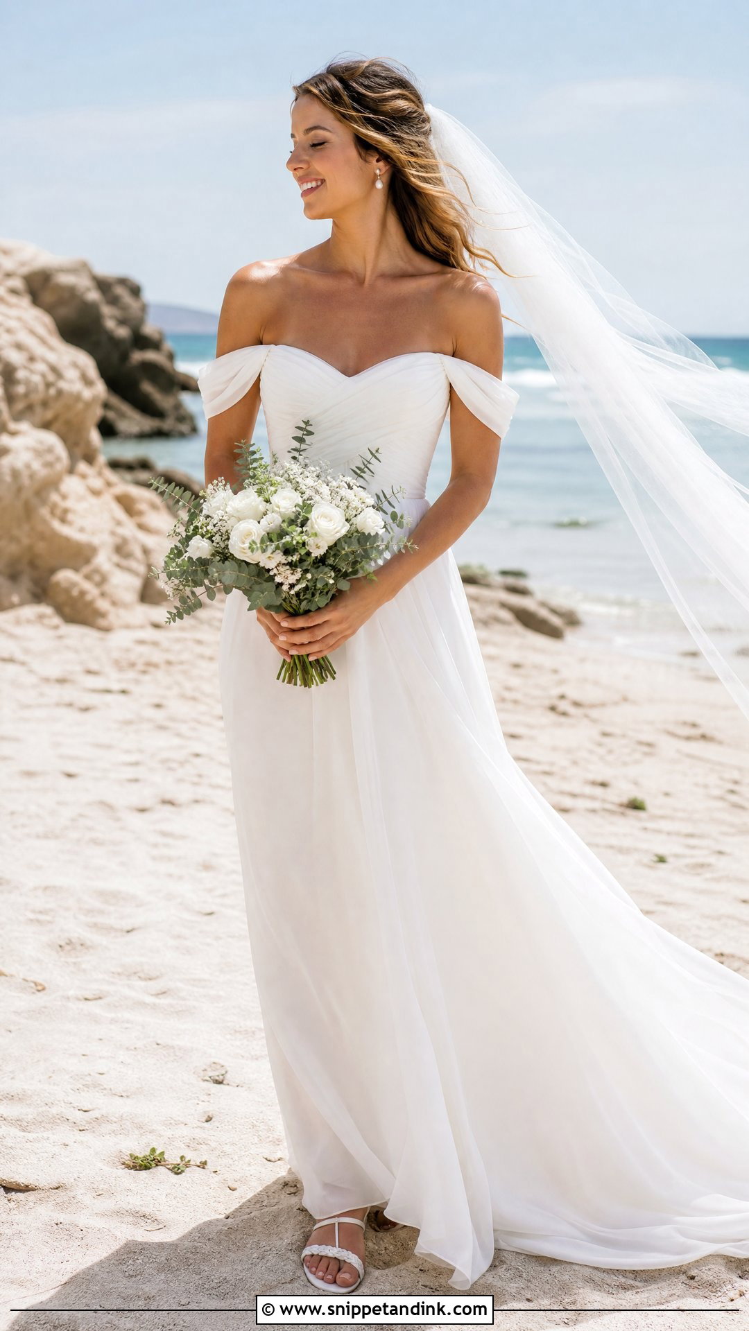 Off Shoulder Beach Wedding Gown - Snippet and Ink - 25 Off Shoulder Wedding Gown Ideas