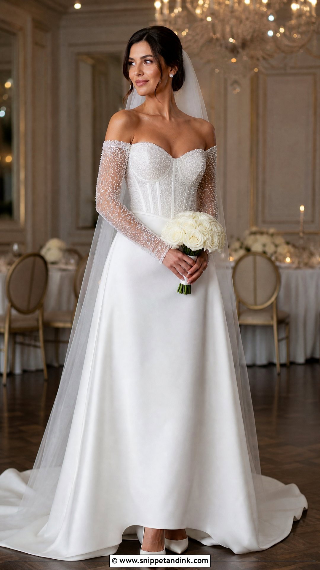 Off Shoulder Beaded Sleeve Wedding Dress - Snippet and Ink - 20 Off Shoulder Sleeve Wedding Dress Ideas