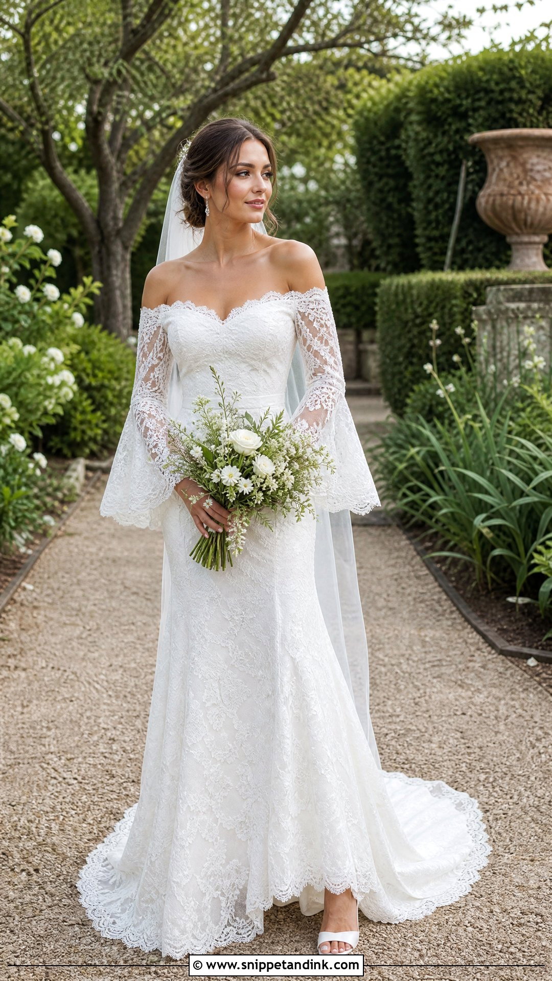 Off Shoulder Bell Sleeve Wedding Dress - Snippet and Ink - 20 Off Shoulder Sleeve Wedding Dress Ideas