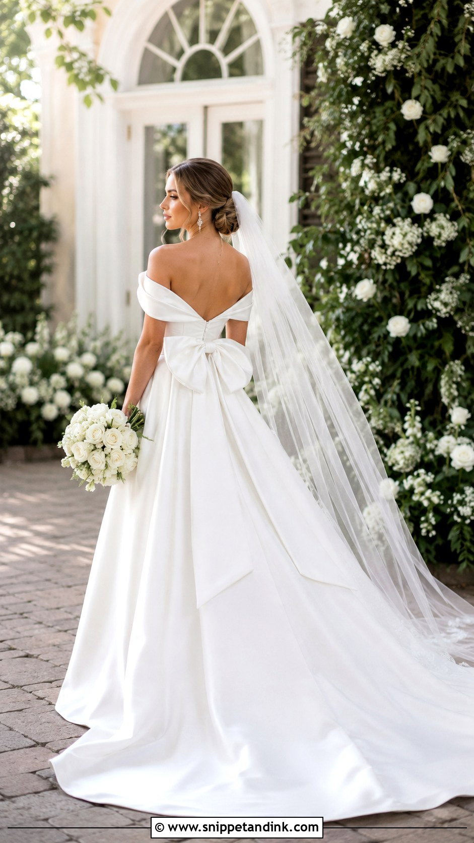 Off Shoulder Big Bow Wedding Dress - Snippet and Ink - 20 Big Bow Wedding Dress Ideas