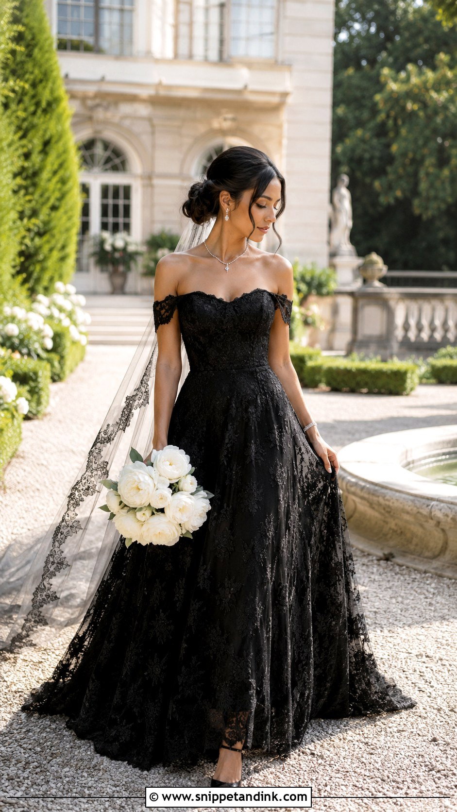 Off Shoulder Black Lace Wedding Dress - Snippet and Ink - 20 Elegant Black Lace Wedding Dress Ideas