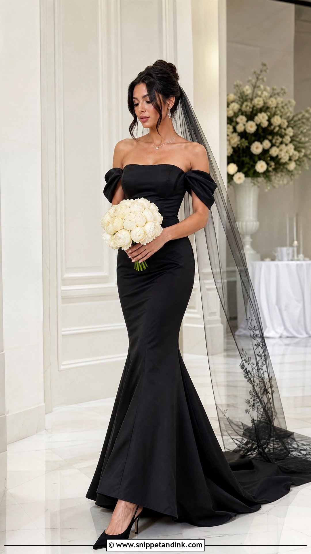 Off Shoulder Black Mermaid Wedding Dress - Snippet and Ink - 25 Black Mermaid Wedding Dress Ideas
