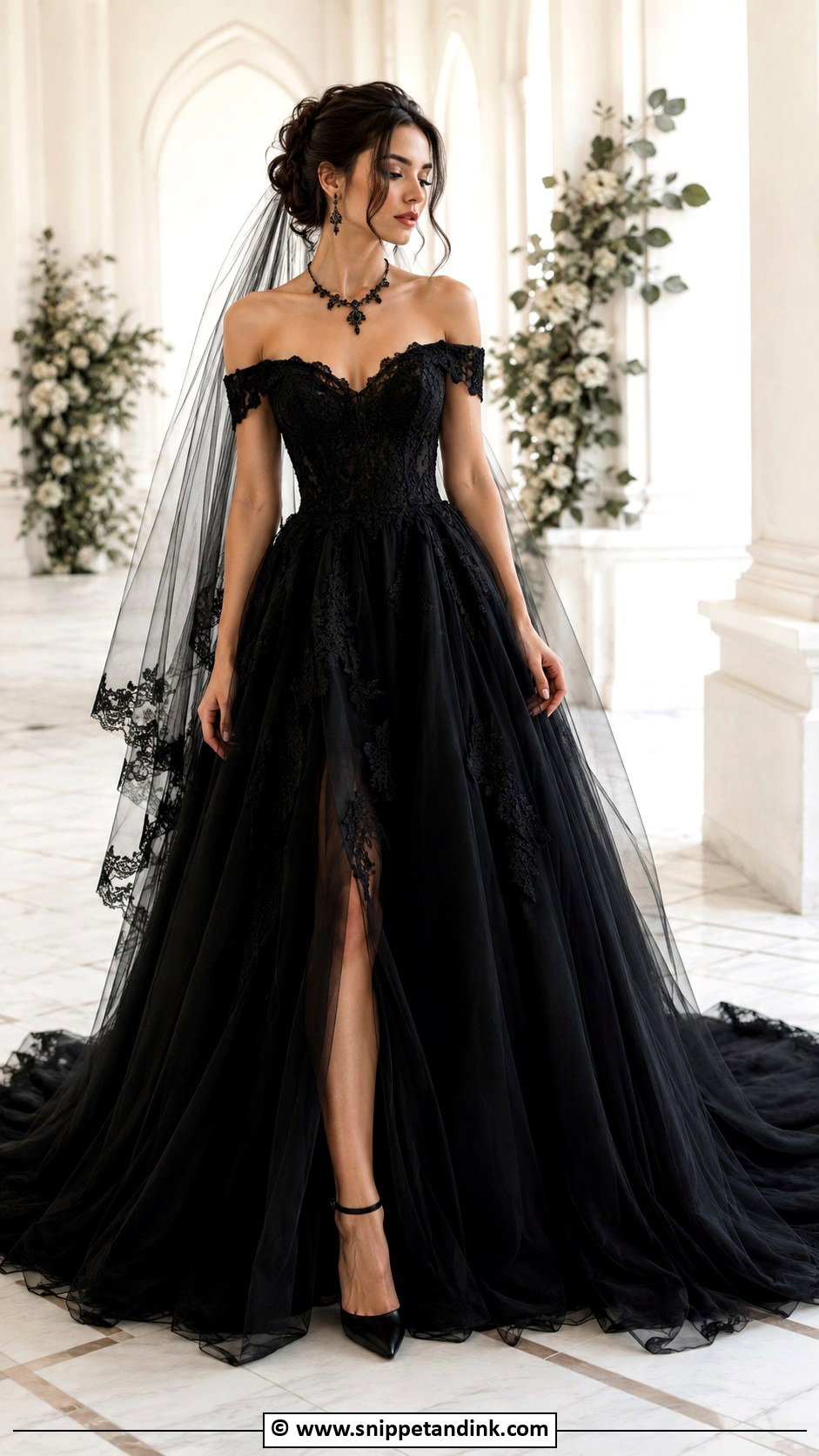 Off Shoulder Black Wedding Dress - Snippet and Ink - 25 Whimsigoth Wedding Dress Ideas