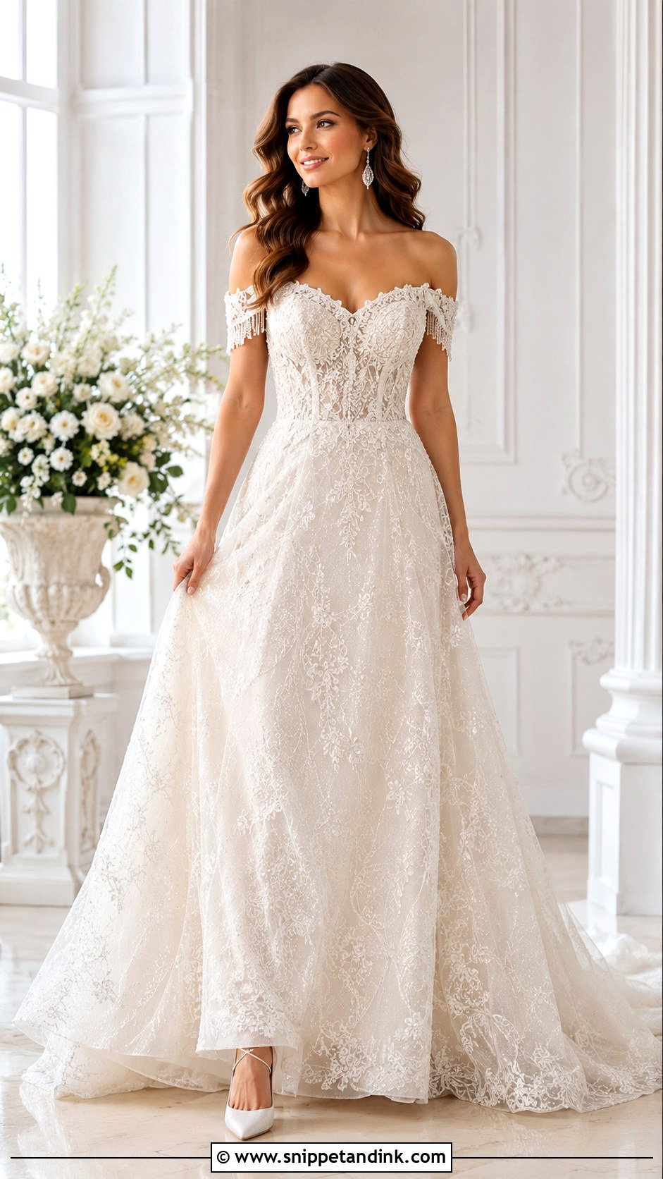 Off Shoulder Bling Wedding Dress - Snippet and Ink - 25 Bling Wedding Dress Ideas
