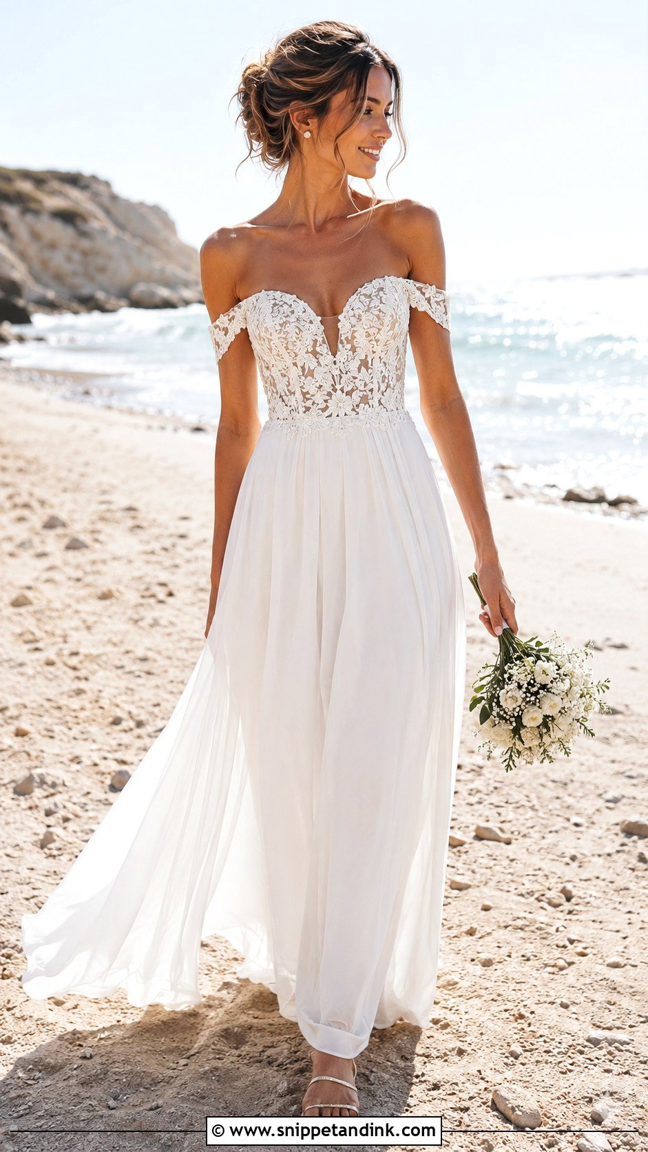 Off Shoulder Bohemian Beach Wedding Dress - Snippet and Ink - 20 Bohemian Beach Wedding Dress Ideas