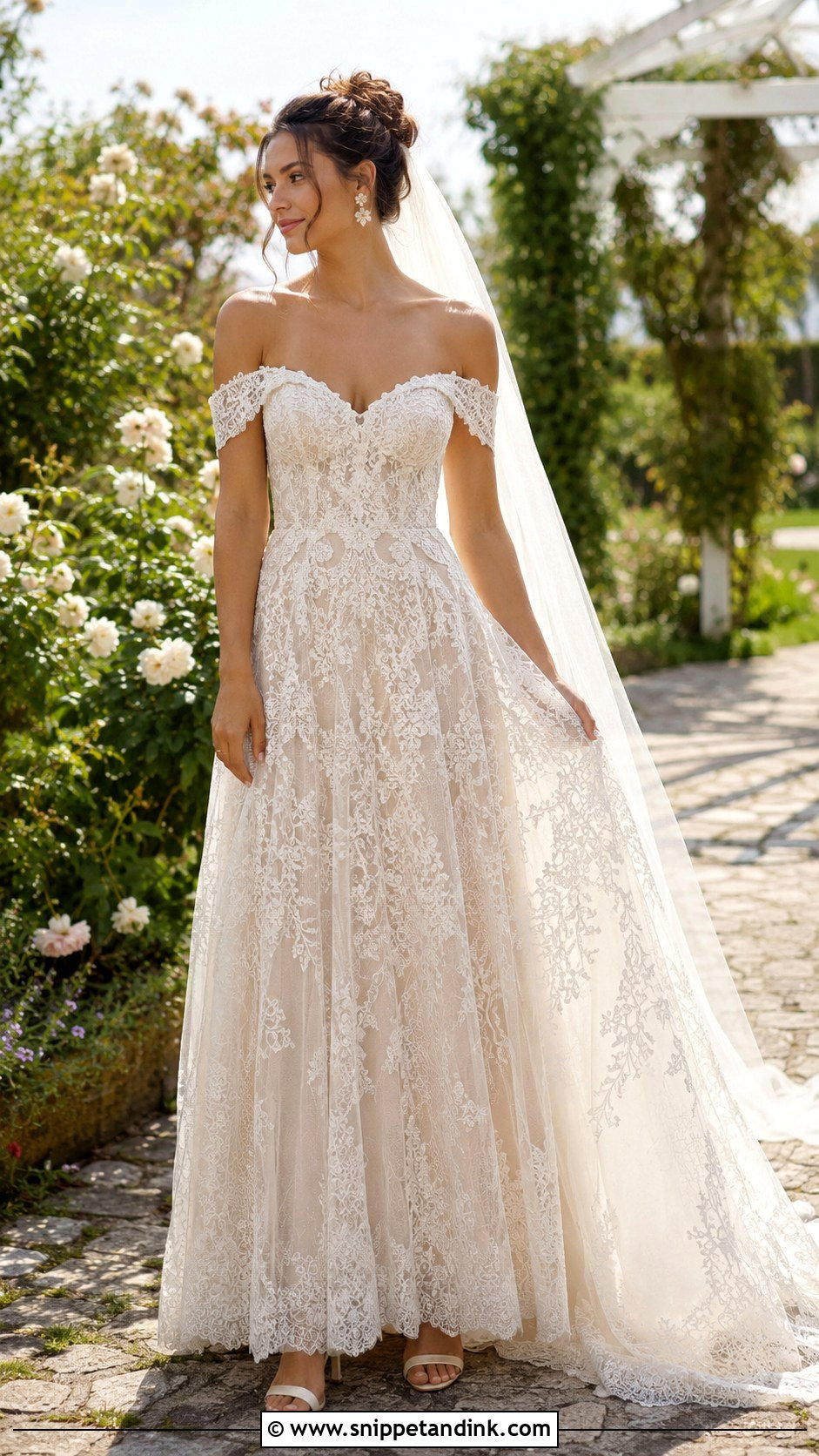Off Shoulder Bohemian Lace Wedding Dress - Snippet and Ink - 20 Bohemian Lace Wedding Dress Ideas