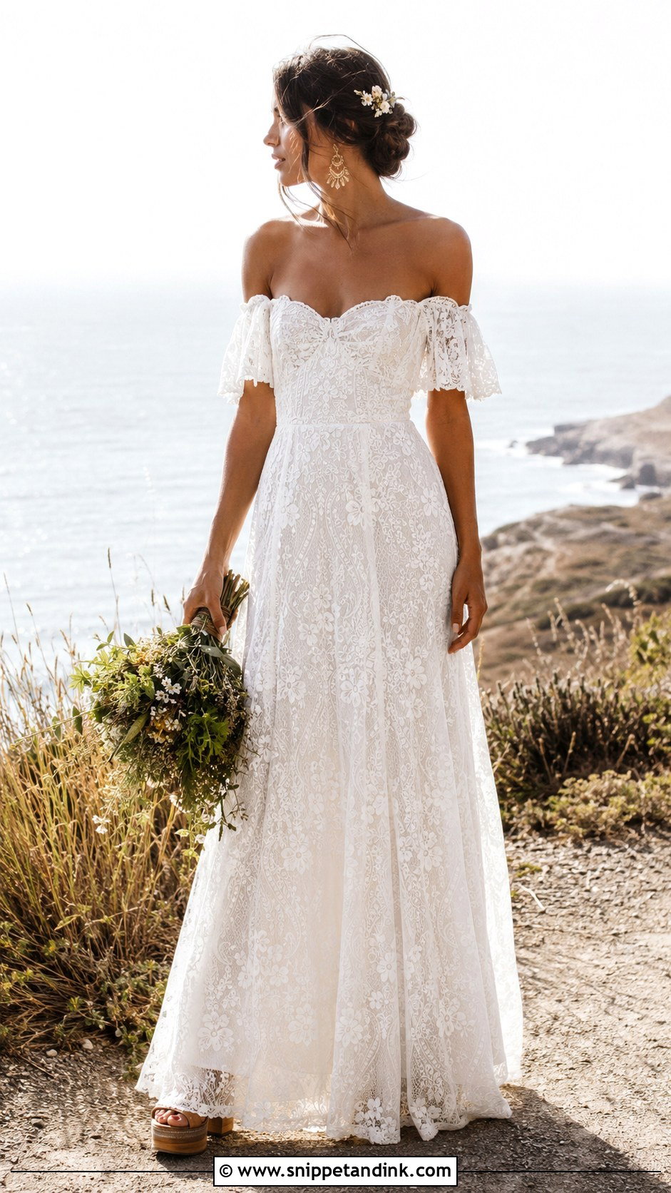 Off Shoulder Boho 70s Wedding Dress - Snippet and Ink - 20 70s Wedding Dresses