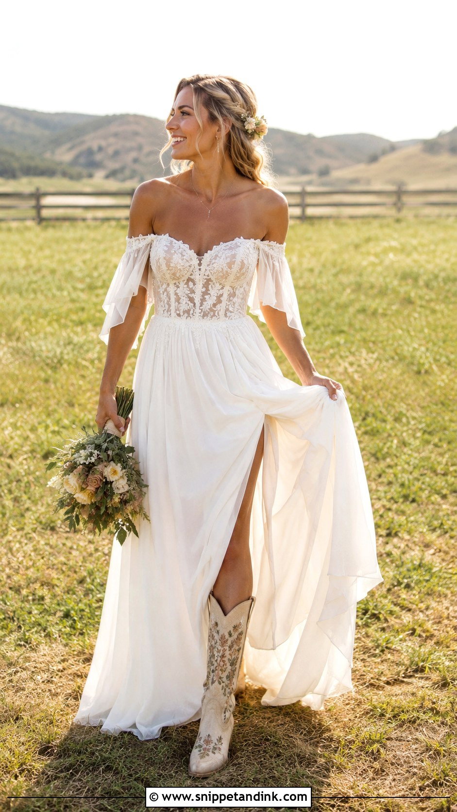 Off Shoulder Boho Country Wedding Dress - Snippet and Ink - 20 Boho Country Wedding Dress Ideas