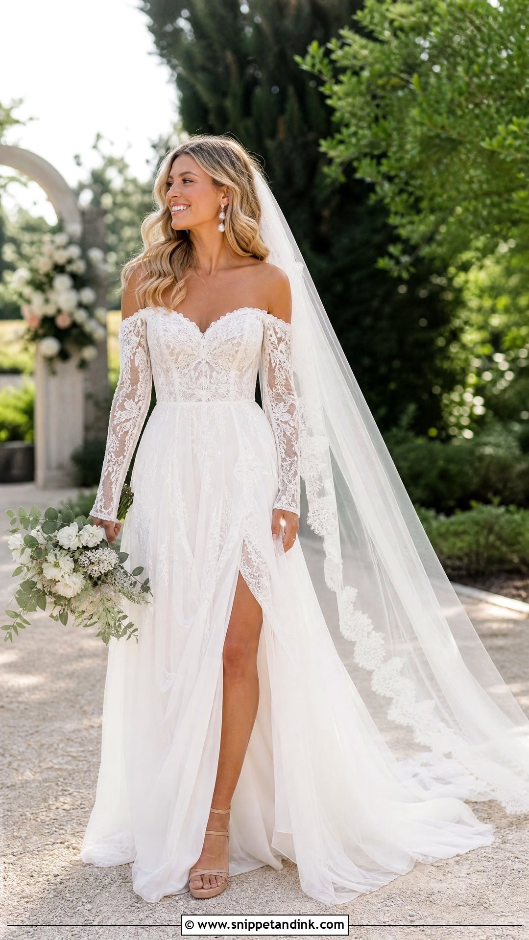 Off Shoulder Boho Lace Wedding Dress - Snippet and Ink - 25 Boho Lace Wedding Dress Ideas