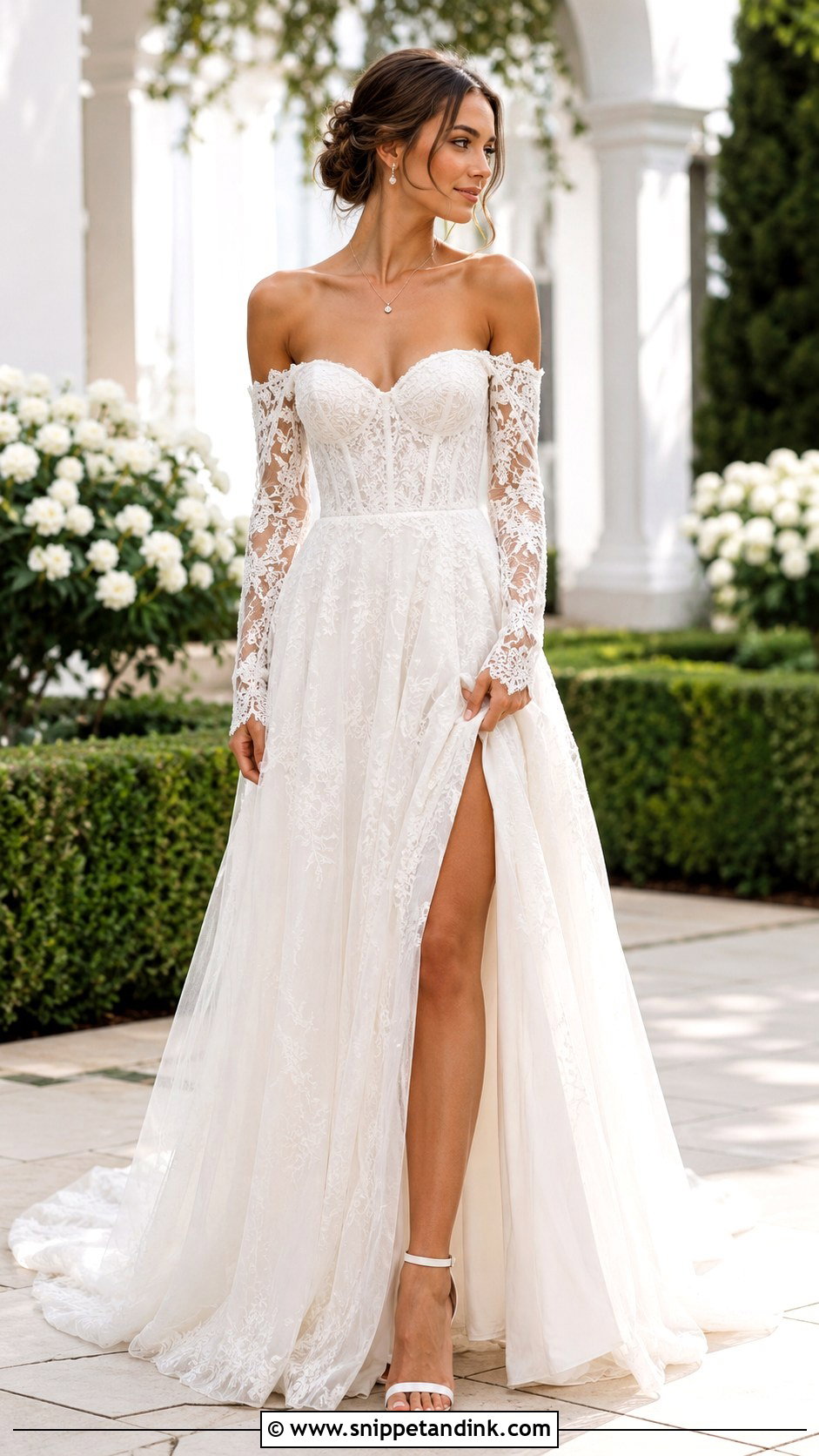 Off Shoulder Boho Long Sleeve Wedding Dress - Snippet and Ink - 20 Boho Long Sleeve Wedding Dress Ideas