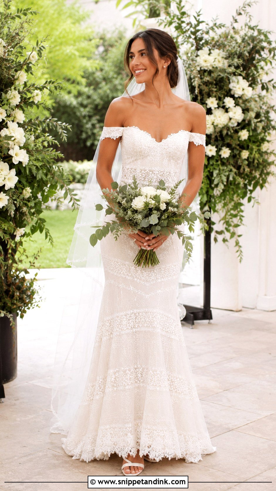 Off Shoulder Boho Mermaid Wedding Dress - Snippet and Ink - 20 Boho Mermaid Wedding Dress Ideas