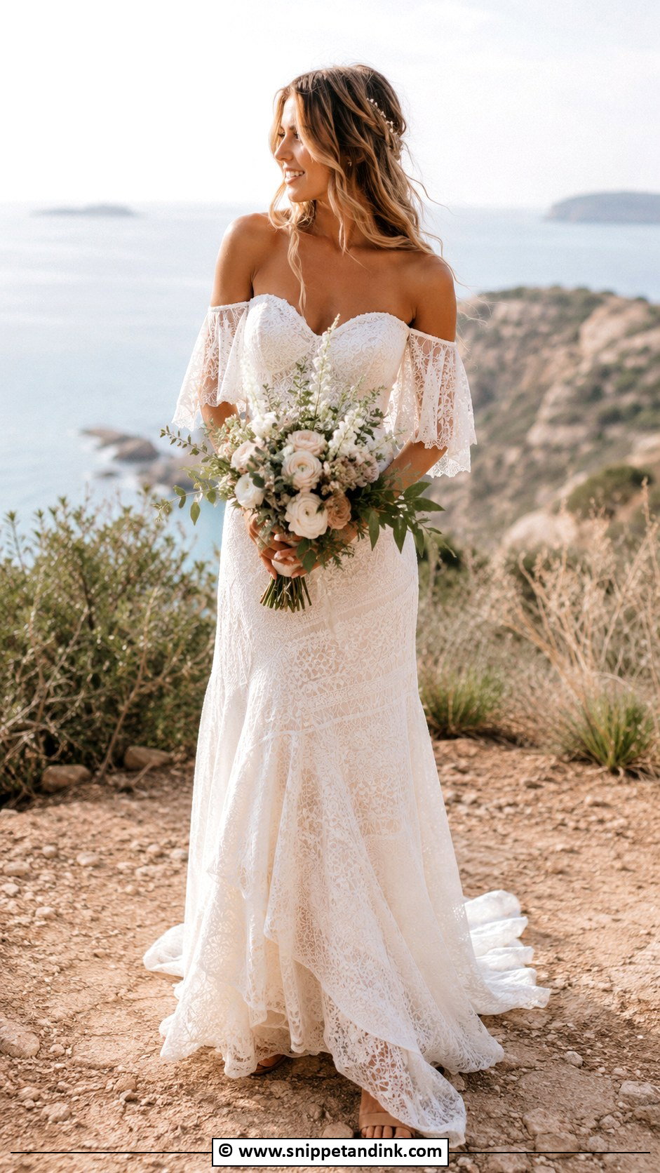 Off Shoulder Boho Wedding Dress - Snippet and Ink - 35 Off Shoulder Wedding Dress Ideas