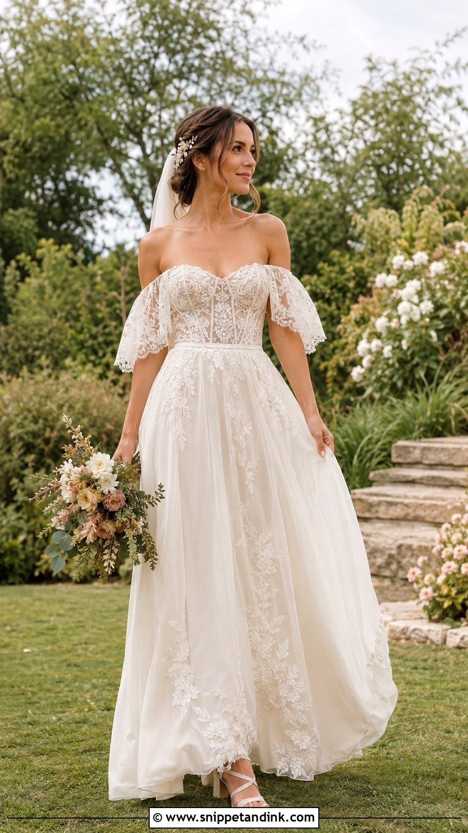 Off Shoulder Boho Wedding Dress - Snippet and Ink - 30 Boho Wedding Dress Ideas