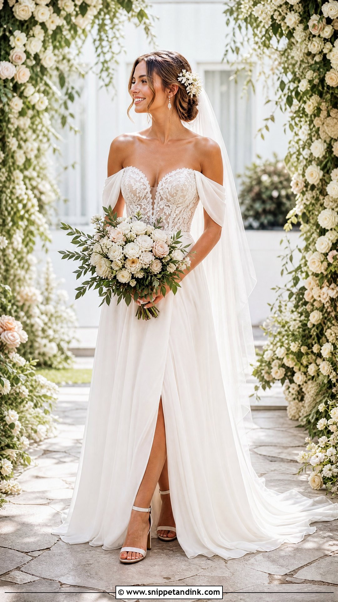 Off Shoulder Boho Wedding Dress - Snippet and Ink - 25 70s Style Wedding Dress Ideas