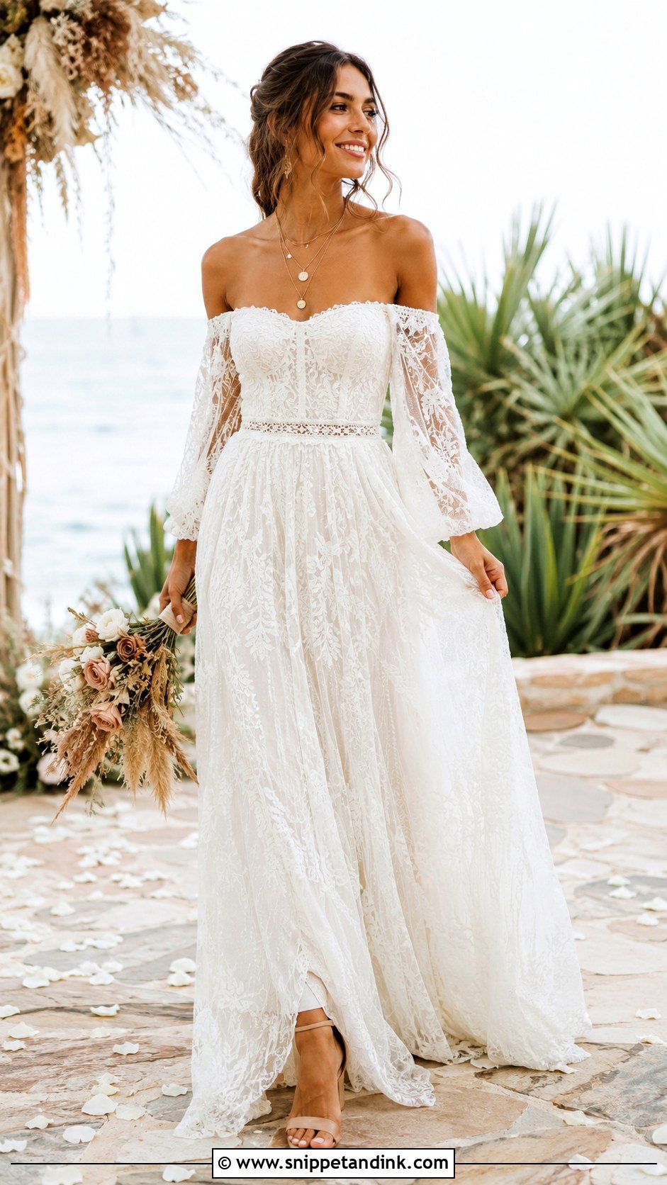 Off Shoulder Boho Wedding Dress - Snippet and Ink - 25 Vintage Hippie Wedding Dress Ideas