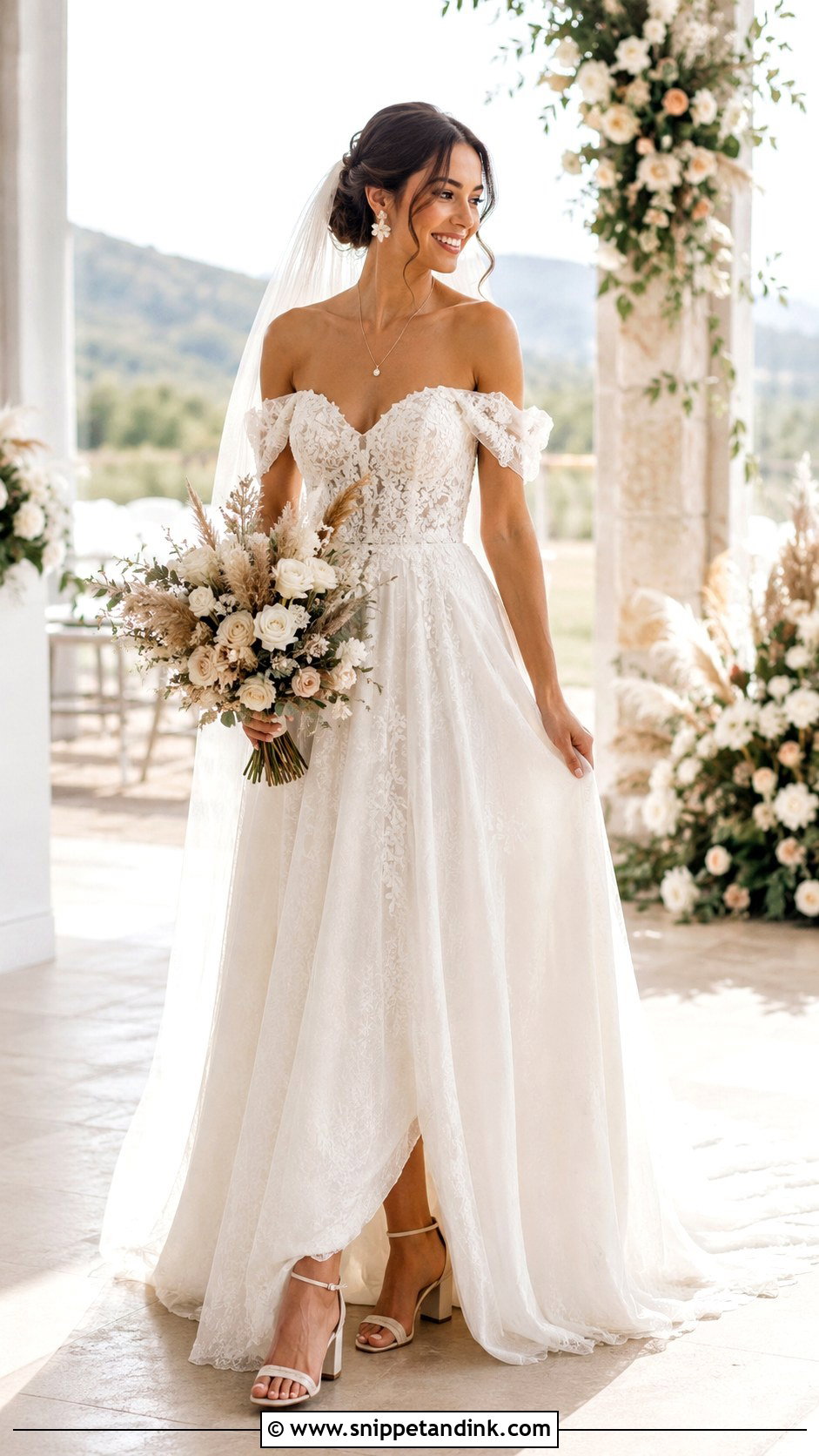 Off Shoulder Boho Wedding Dress - Snippet and Ink - 20 70s Inspired Wedding Dress Ideas