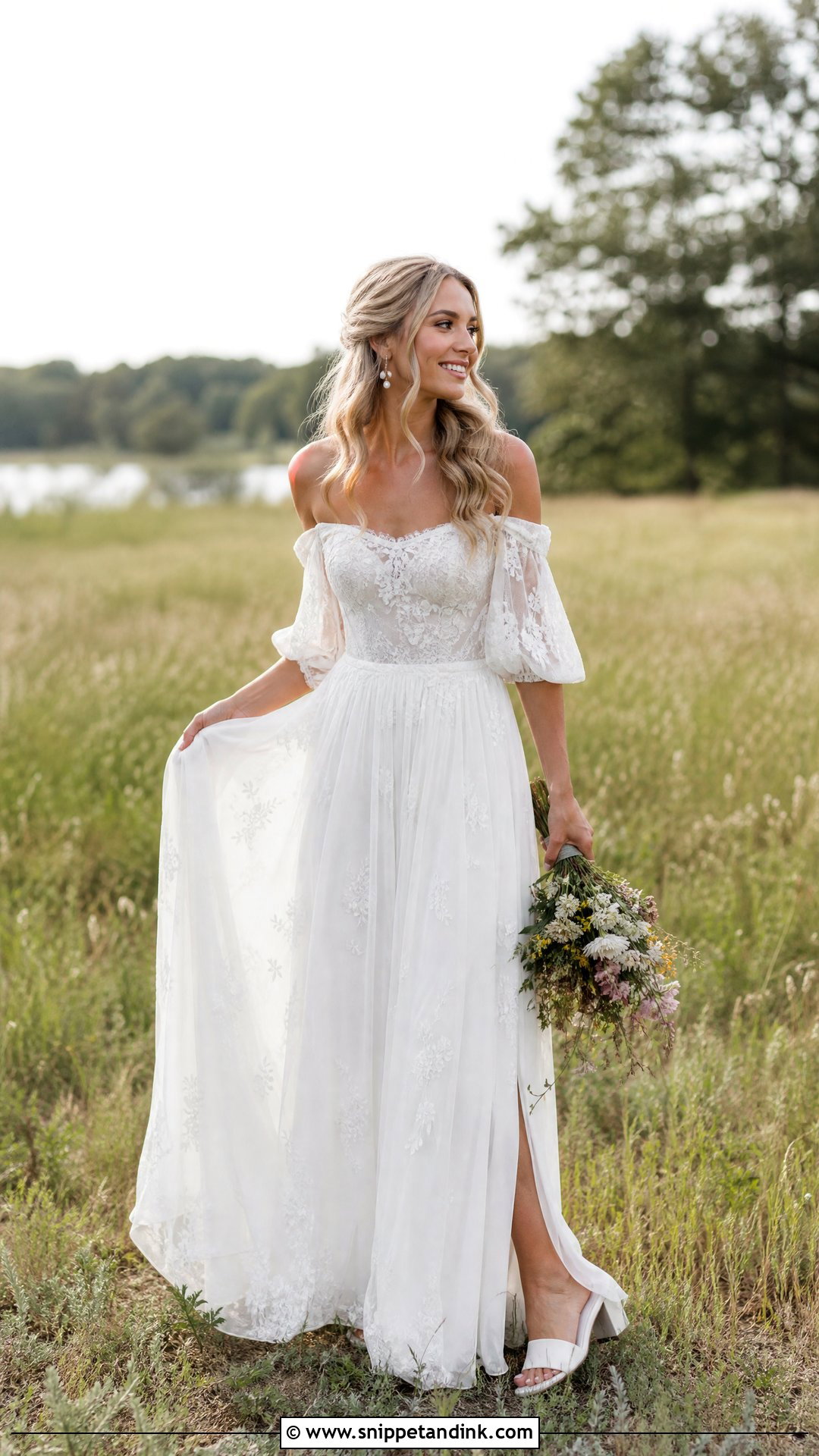 Off Shoulder Boho Wedding Gown - Snippet and Ink - 25 Off Shoulder Wedding Gown Ideas