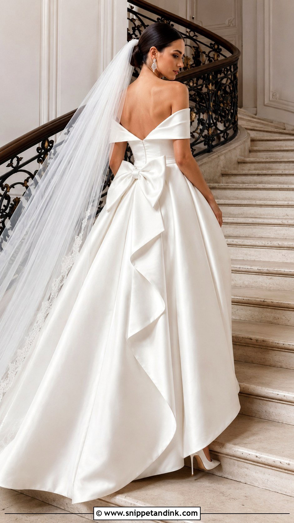 Off Shoulder Bow Back Wedding Dress - Snippet and Ink - 20 Bow Back Wedding Dress Ideas