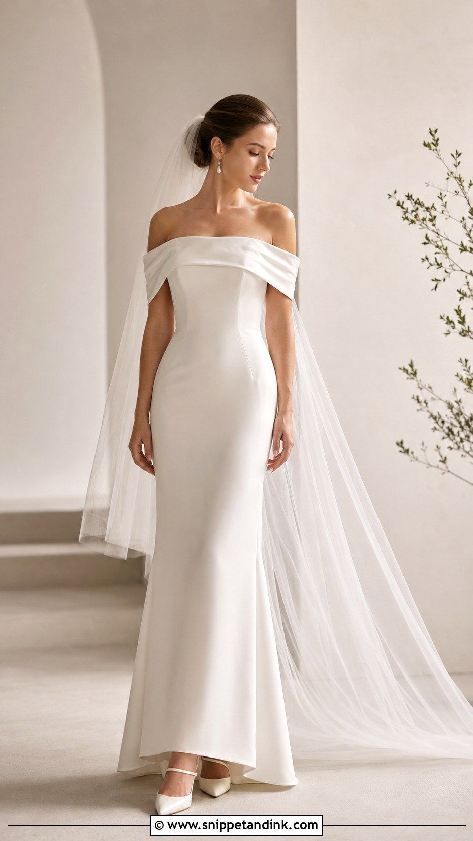 Off Shoulder Bridal Bolero With Fitted Dress - Snippet and Ink - 25 Bridal Bolero Ideas