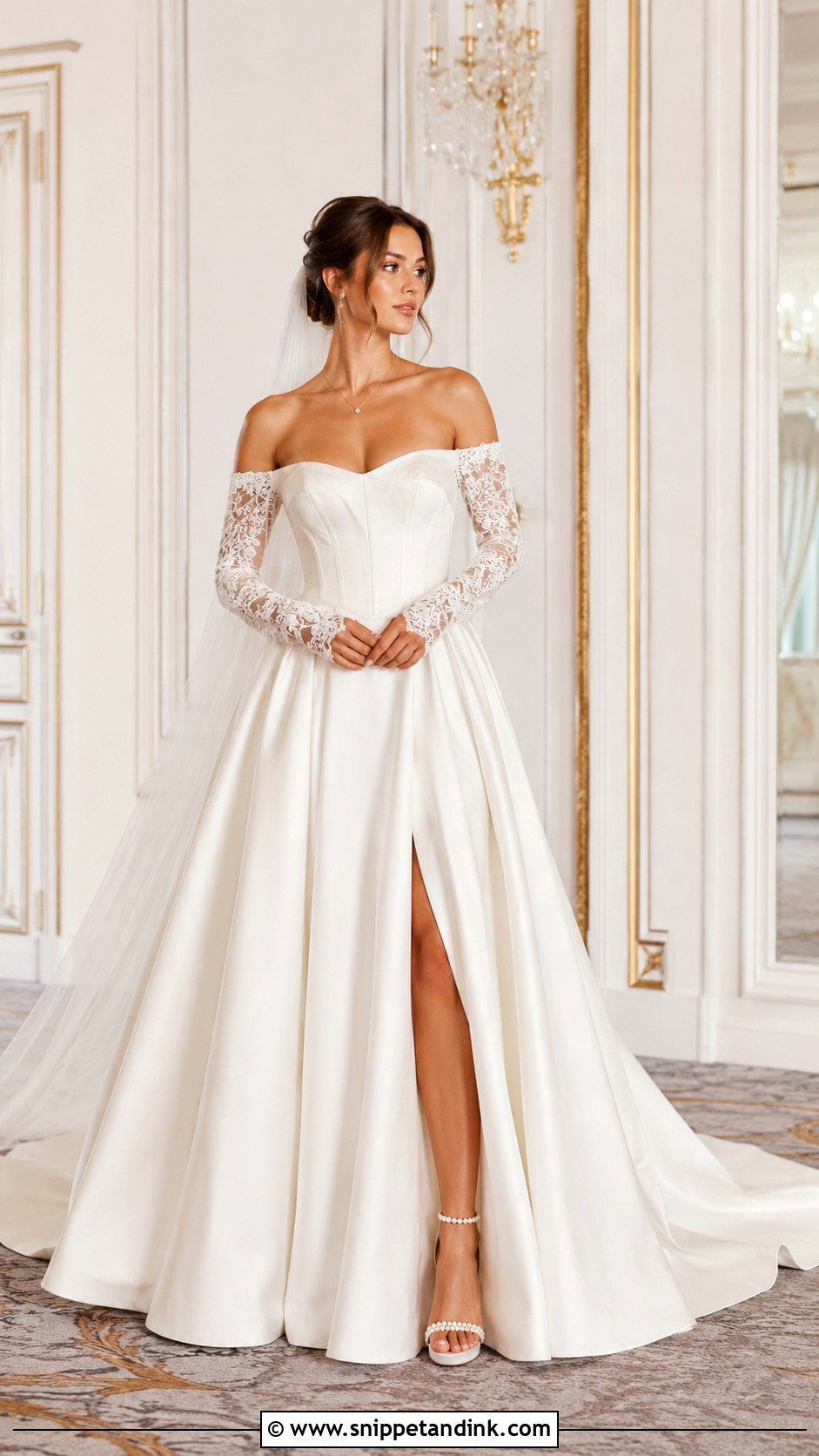 Off Shoulder Bridal Dress With Detachable Sleeves - Snippet and Ink - 20 Bridal Dresses with Sleeves
