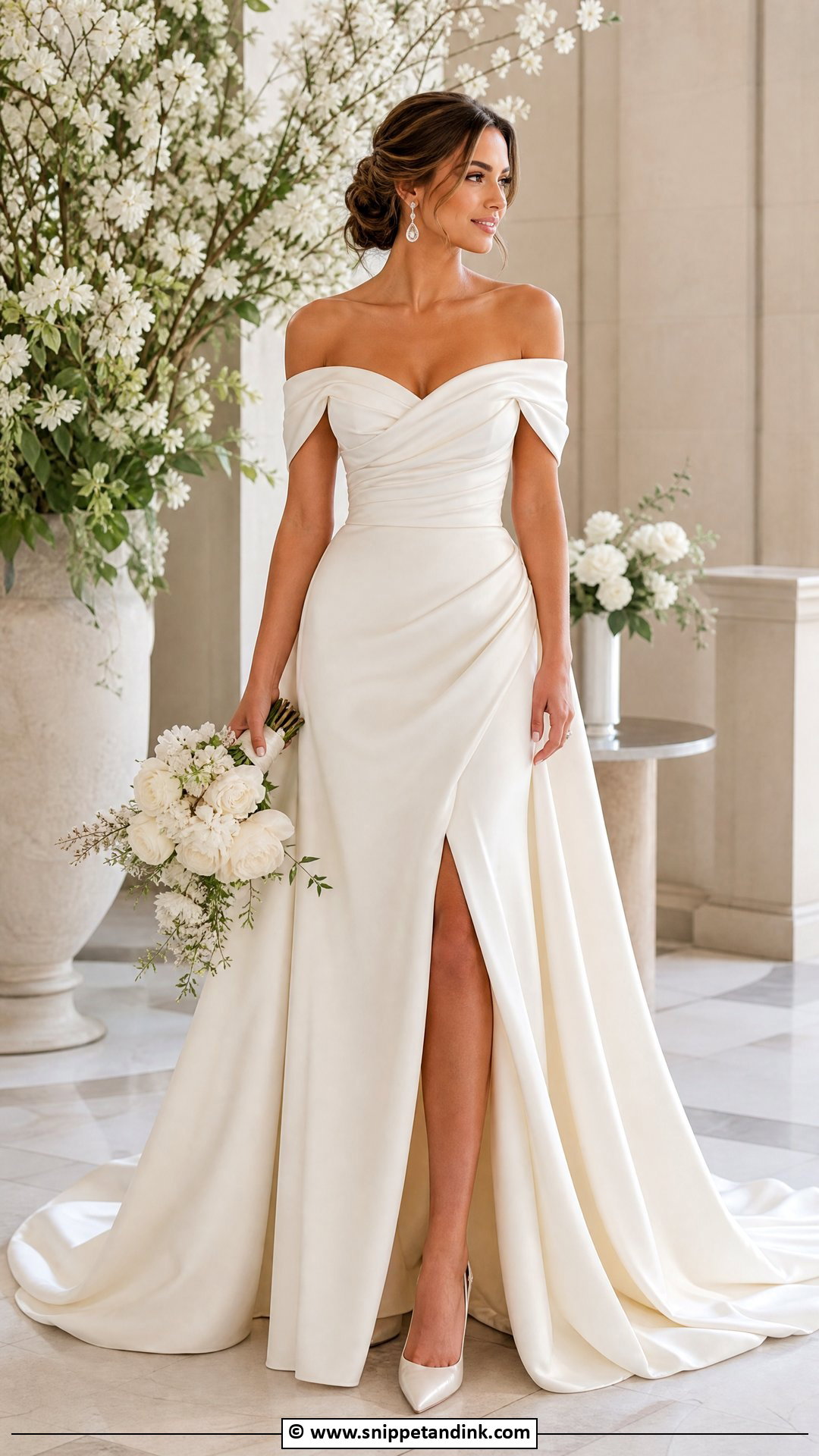 Off Shoulder Bridal Gown Outfit - Snippet and Ink - 35 Bridal Outfit Ideas
