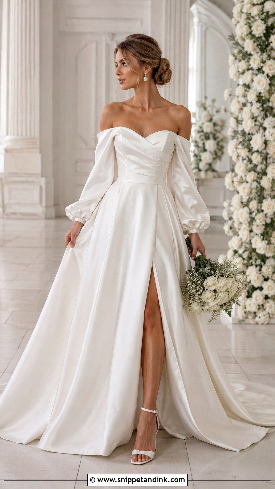 Off Shoulder Bridal Gown With Sleeves - Snippet and Ink - 25 Bridal Gowns with Sleeves