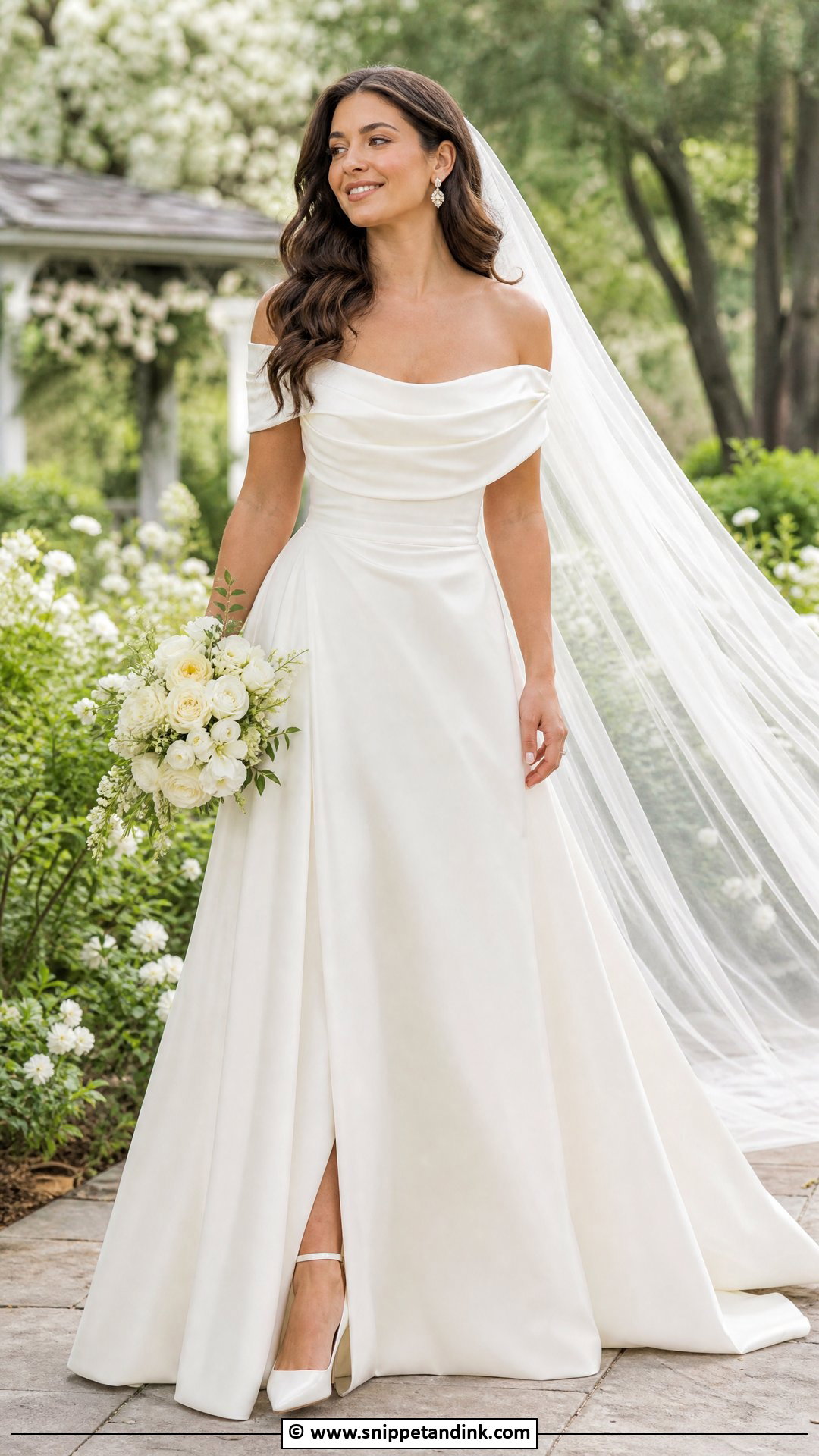 Off Shoulder Bridal Gown With Soft Waves - Snippet and Ink - 35 Bridal Gown Ideas