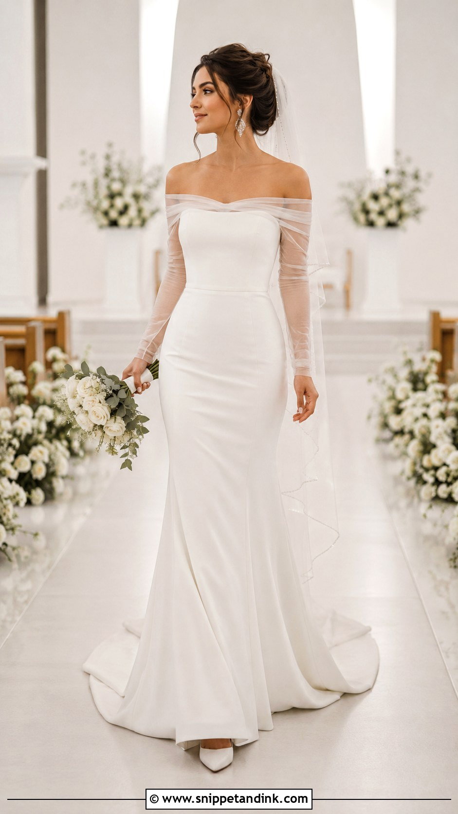 Off Shoulder Bridal Shrug With Strapless Gown - Snippet and Ink - 20 Bridal Shrug Ideas