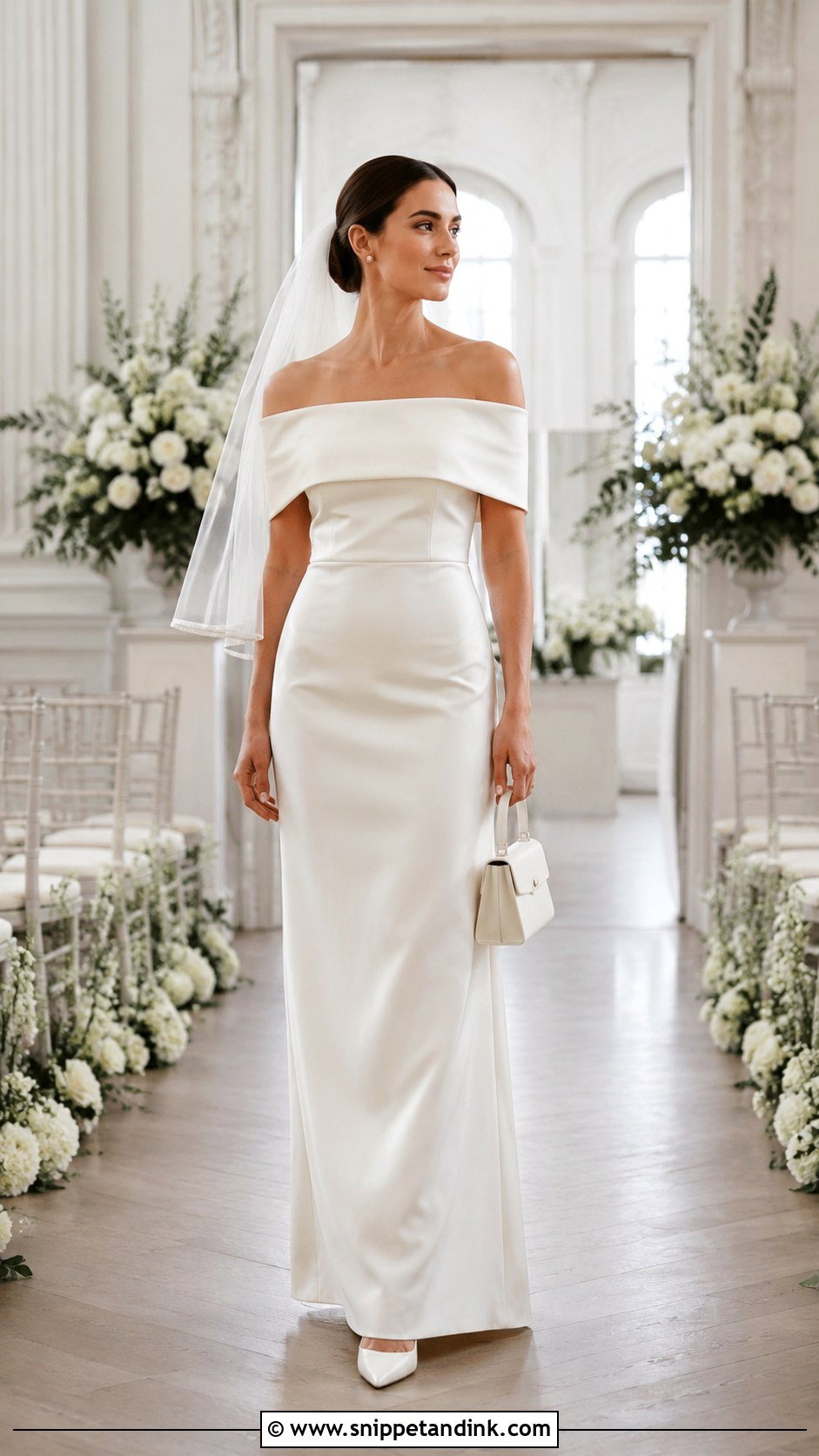 Off Shoulder Bridal Top With Column Skirt - Snippet and Ink - 20 Bride Top Ideas