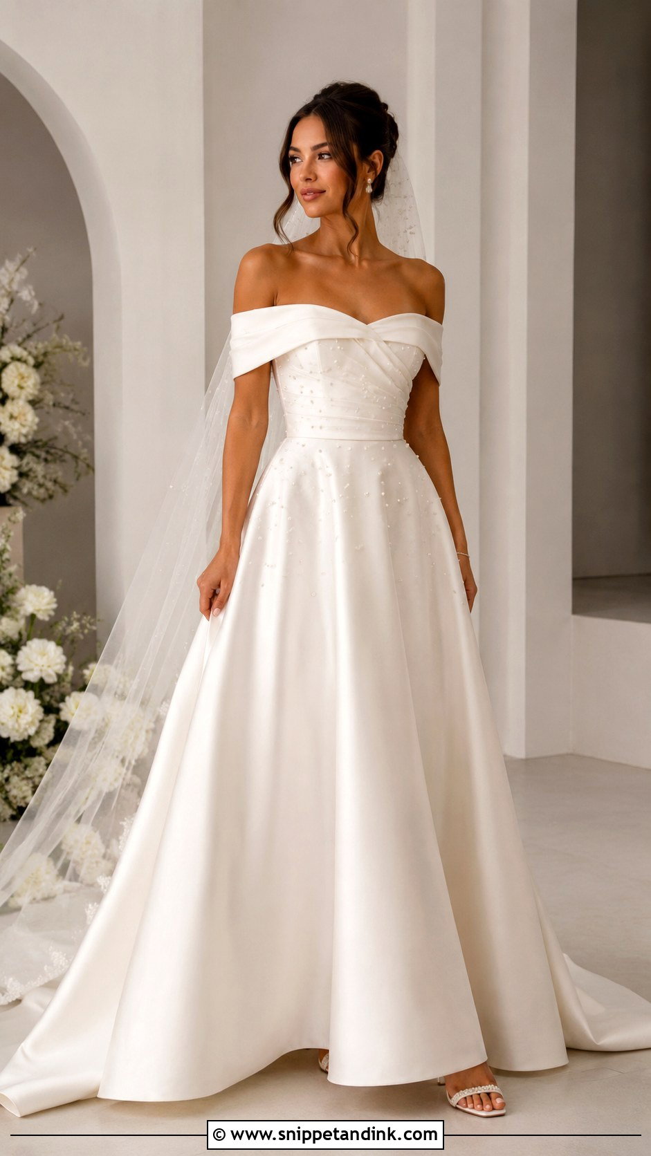 Off Shoulder Bride Dress - Snippet and Ink - 25 Bride Dress Aesthetic Ideas